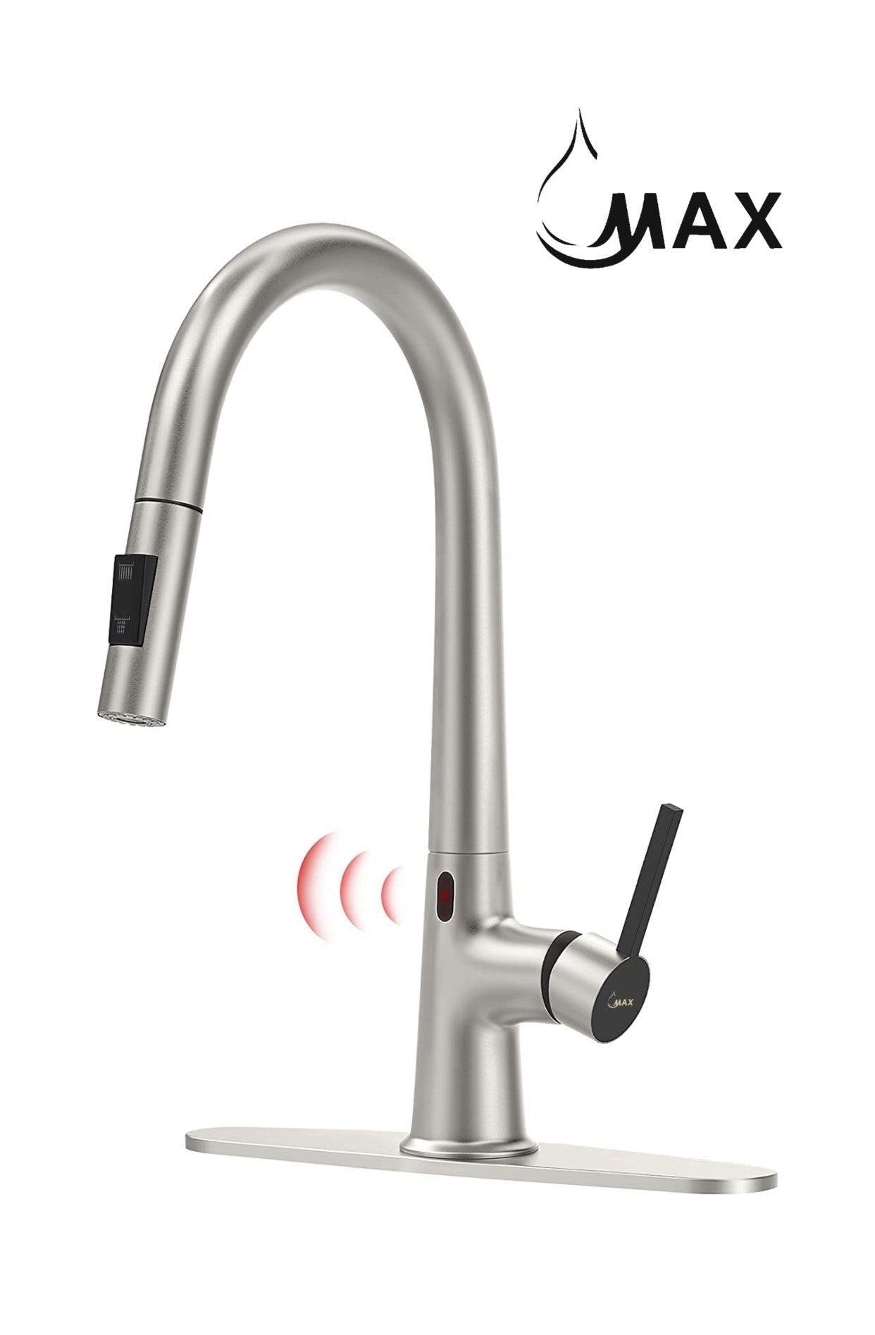 Smart Touch-Less Kitchen Faucet Single Handle Pull-Out 16 Inches Brushed Nickel, Matte Black Finish