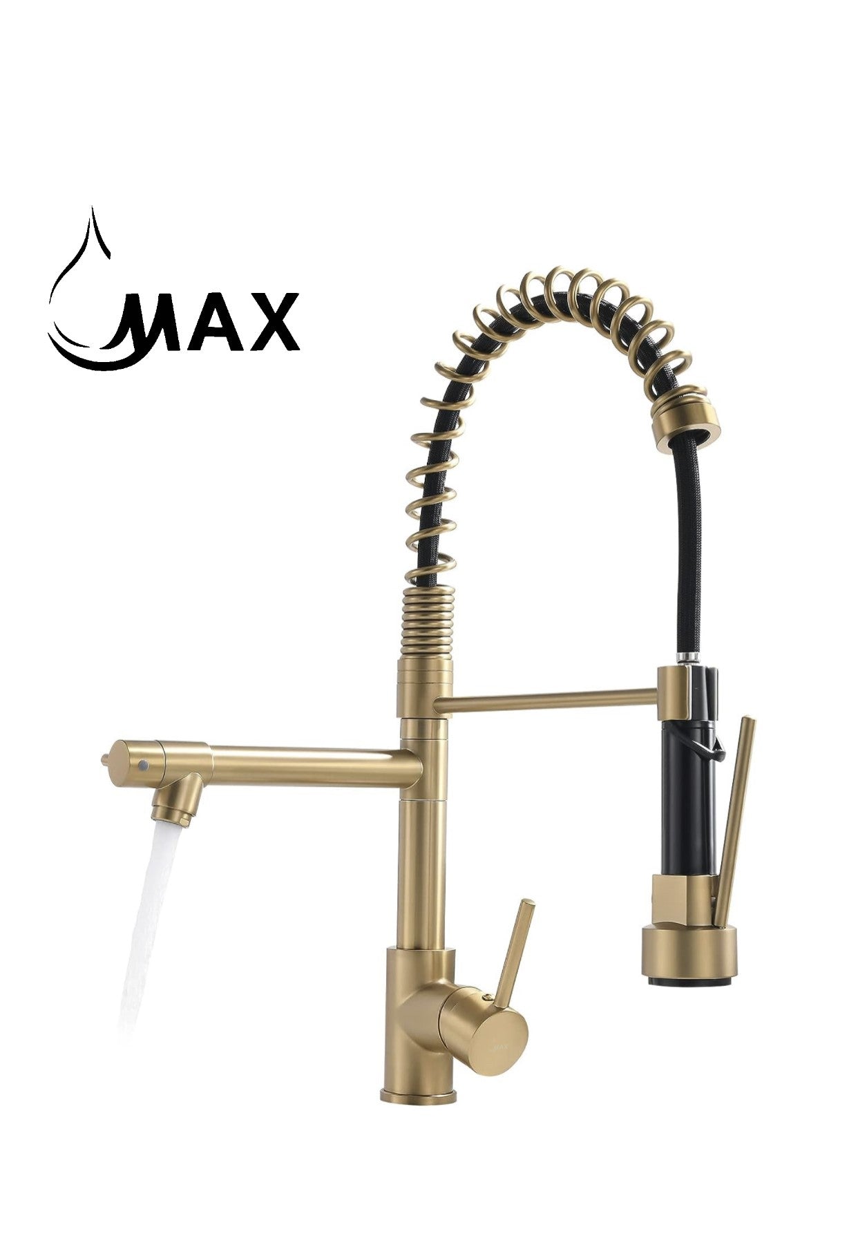 Hands Free Kitchen Faucet Pre-Rinse Pull-Down Flexible With Separate Pot Filler Spout 19" Brushed Gold Finish