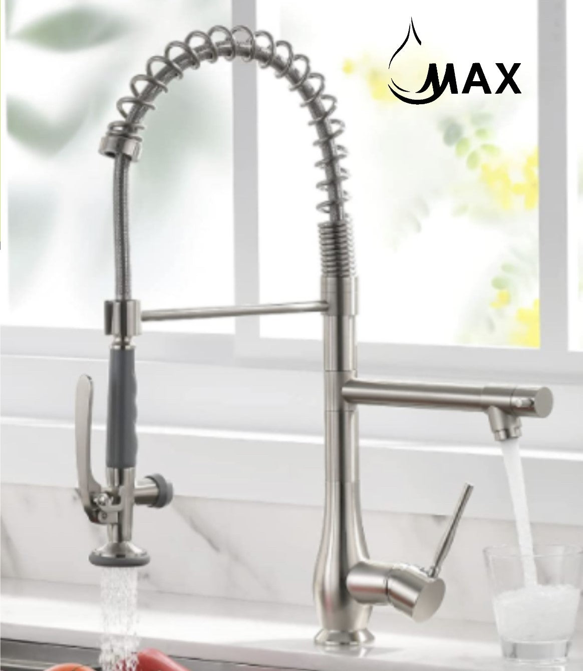 Pre-Rinse Kitchen Faucet Chef Style Pull-Down With Separate Pot Filler Spout Brushed Nickel 22"