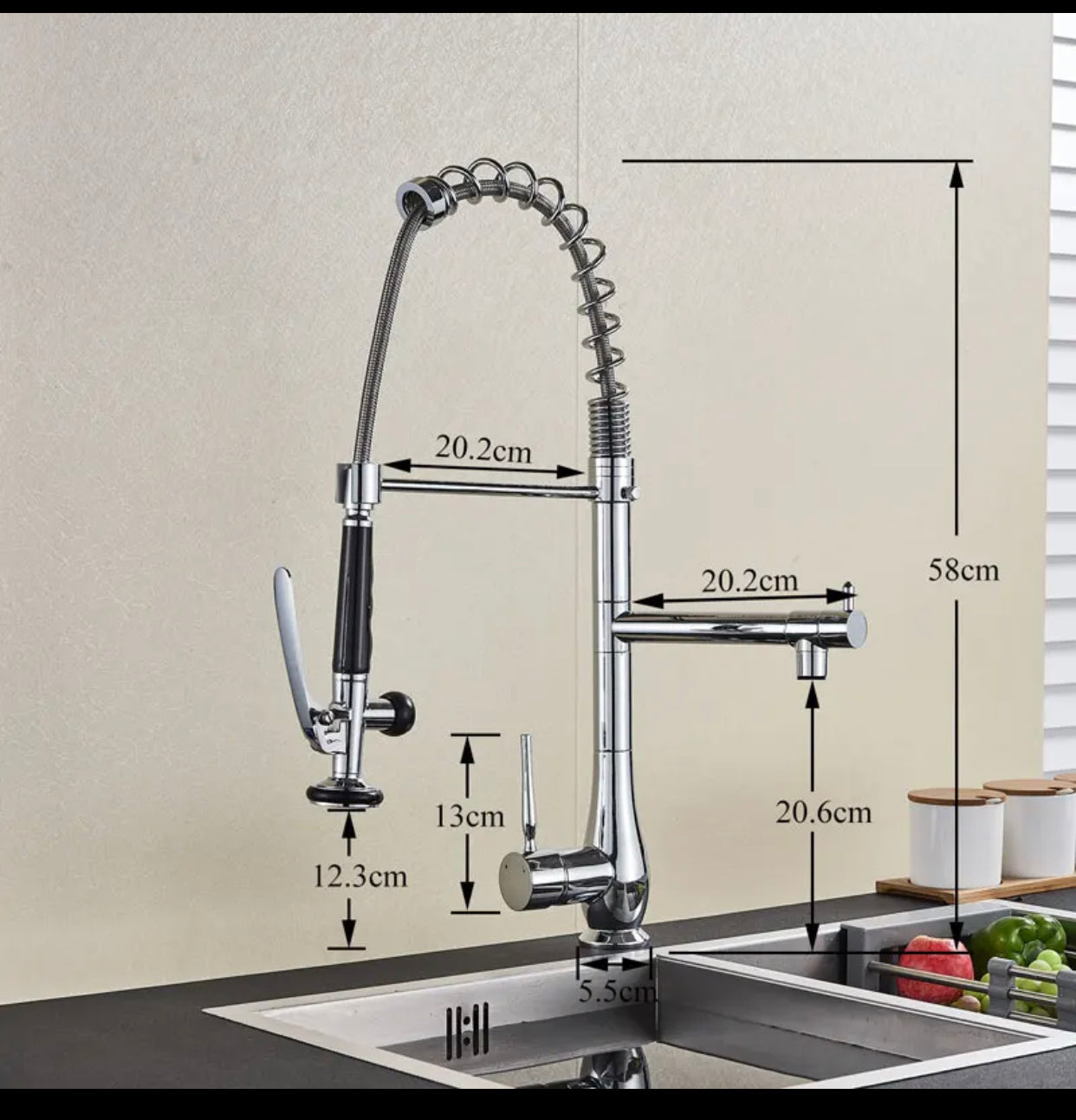 Pre-Rinse Kitchen Faucet Chef Style Pull-Down With Separate Pot Filler Spout Chrome Finish 22"