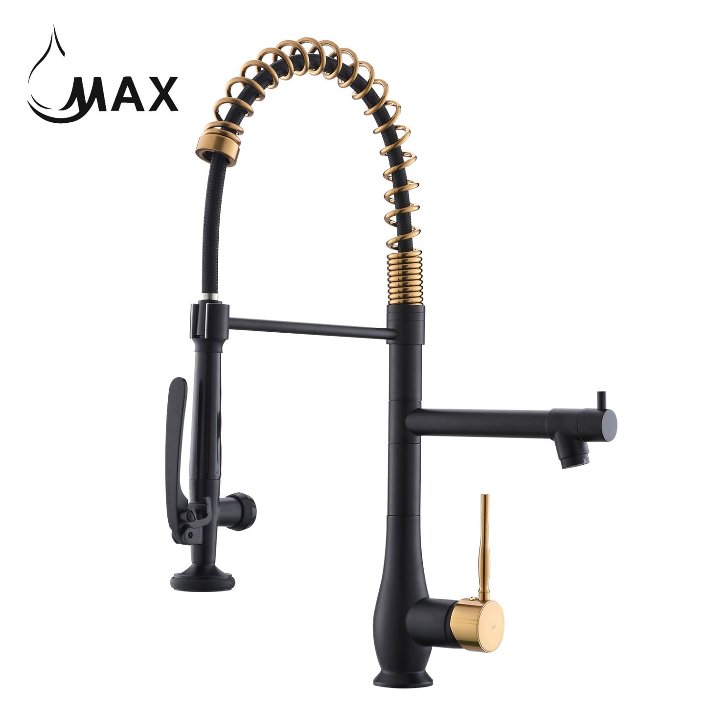 Pre-Rinse Kitchen Faucet Chef Style Pull-Down With Separate Pot Filler Spout Matte Black / Brushed Gold 22"
