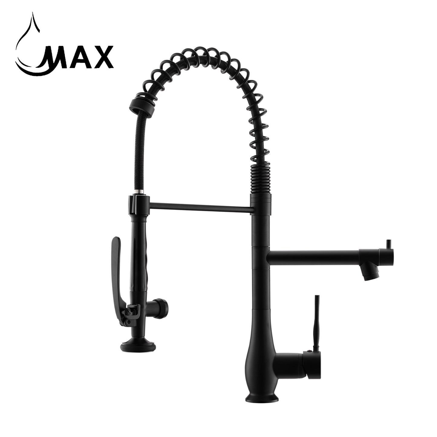 Pre-Rinse Kitchen Faucet Chef Style Pull-Down With Separate Pot Filler Spout Matte Black 22"