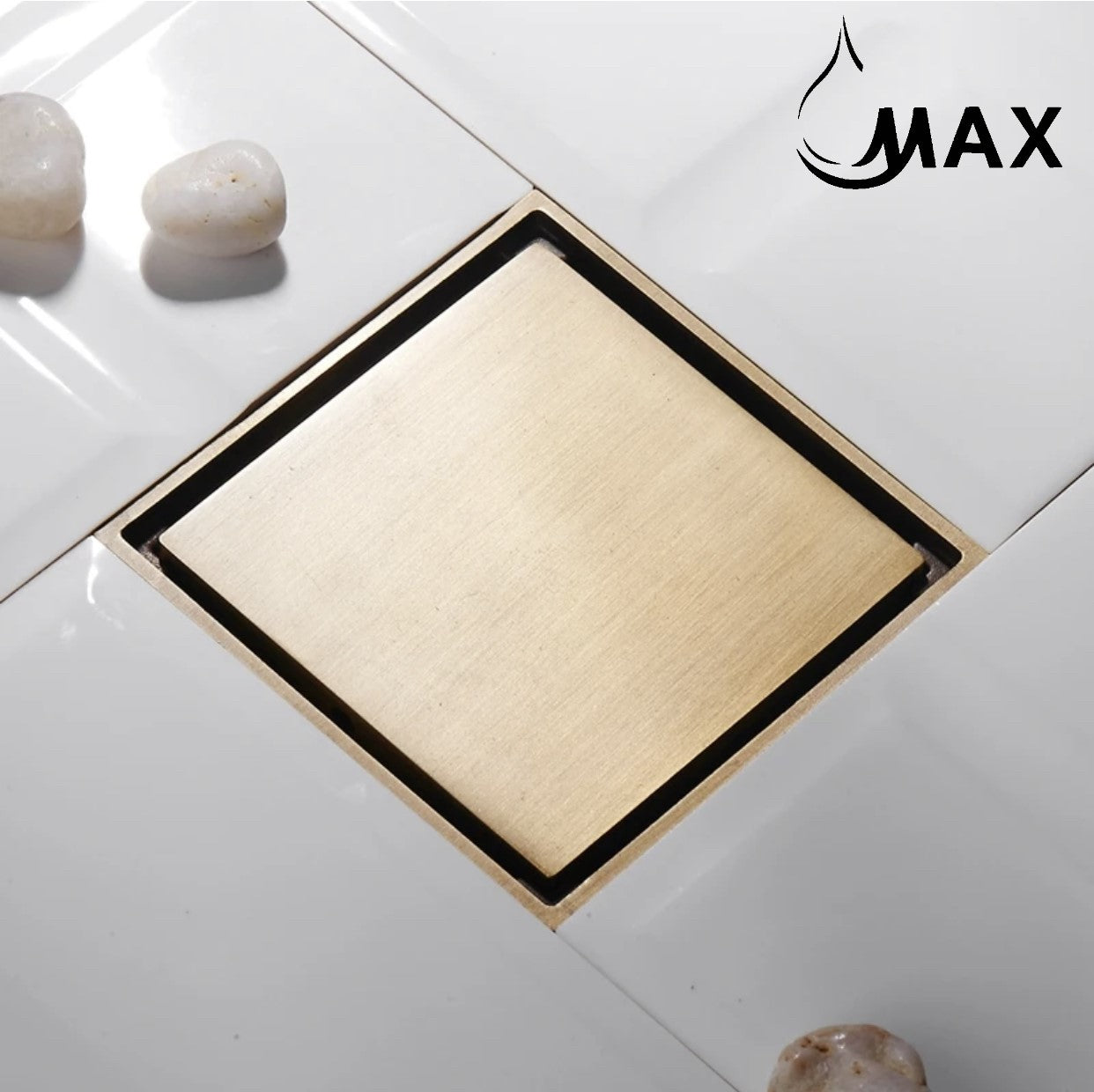 Square Shower Drain with Cover 6 Inches Brushed Gold