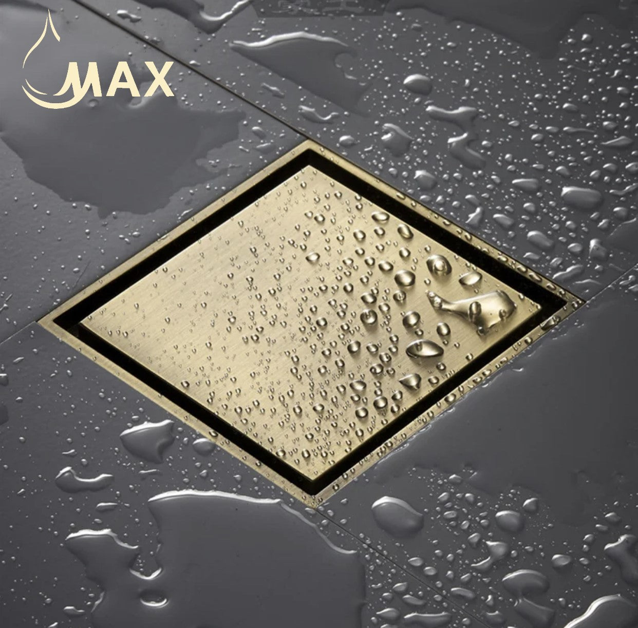 Square Shower Drain with Cover 6 Inches Brushed Gold