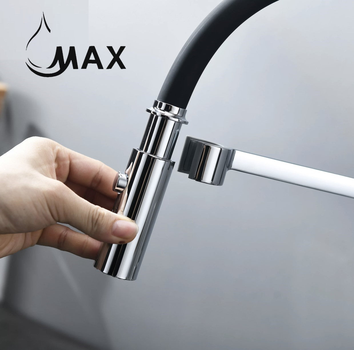 Pull-Down Kitchen Faucet 18" Single Handle Flexible Rubber Chrome,Matte Black Rubber Finish.