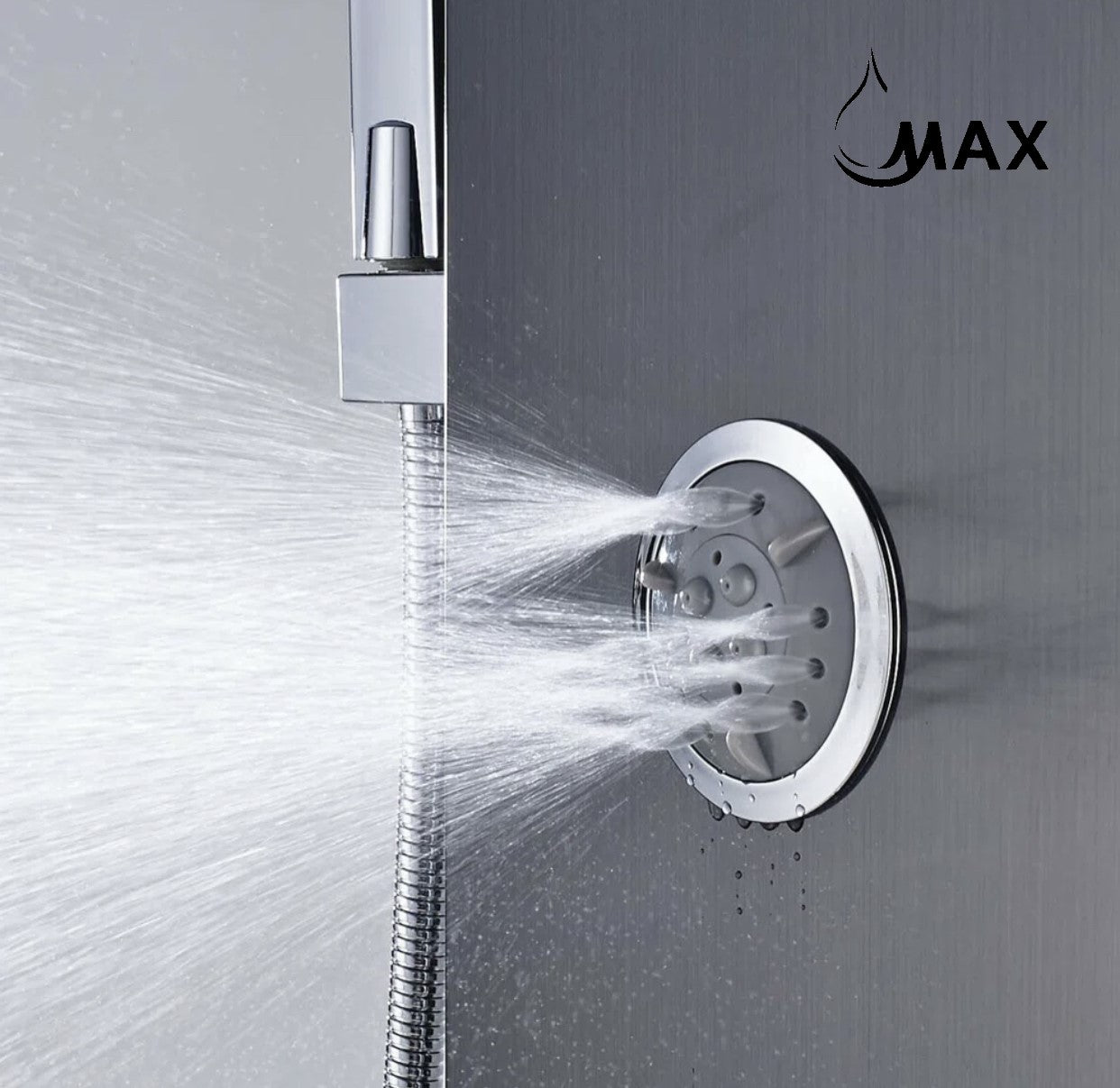 Rainfall Shower Panel System Five Functions with 3 Massage Jets and Handheld Black Finish