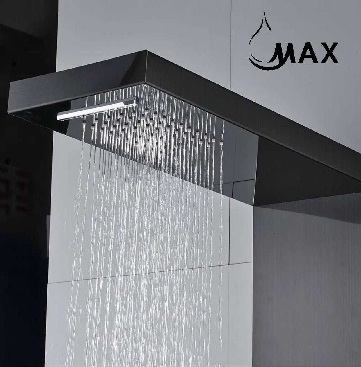 Rainfall Shower Panel System Five Functions with 3 Massage Jets and Handheld Black Finish