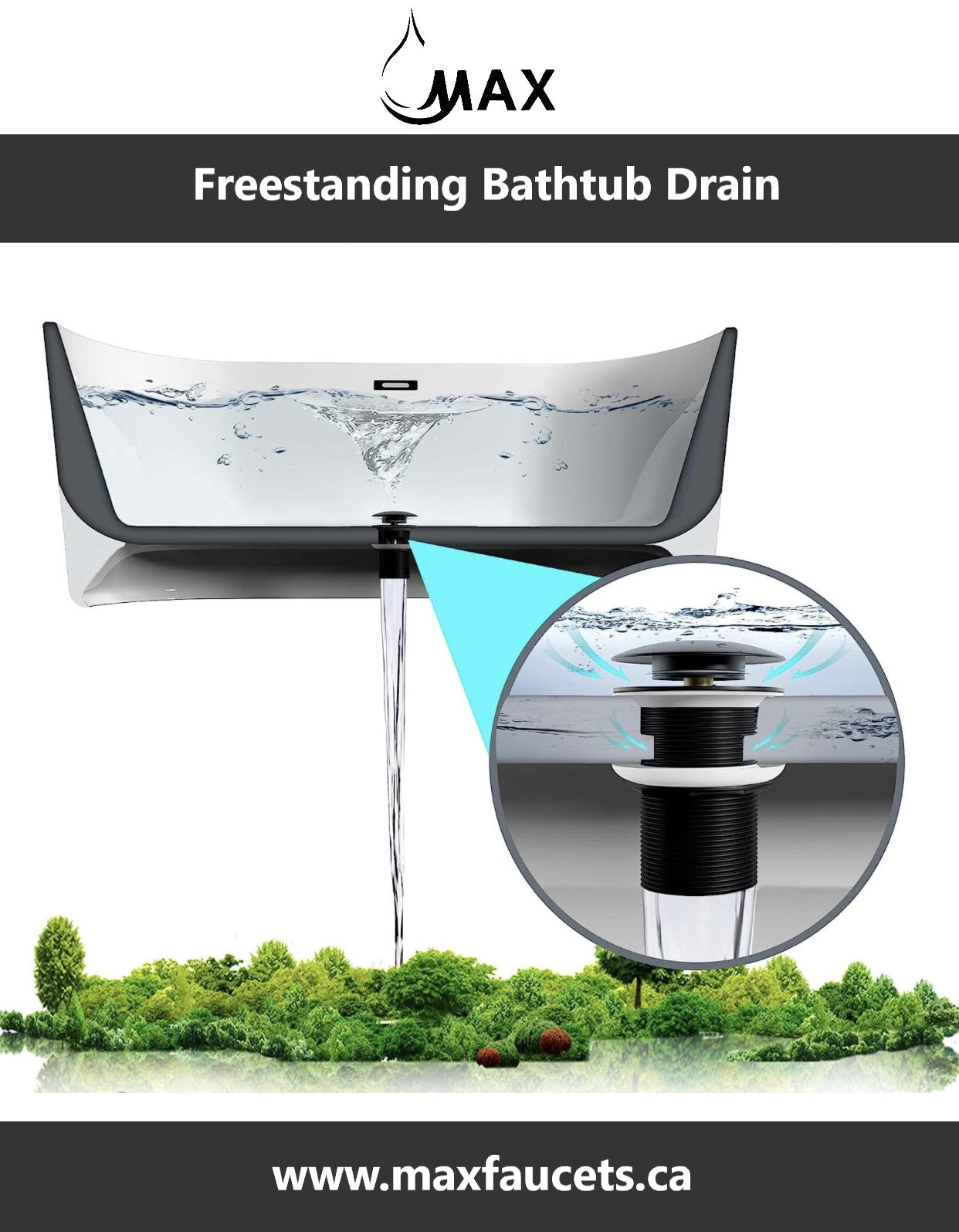Freestanding Bathtub Drain Metal, Brushed Gold Finish