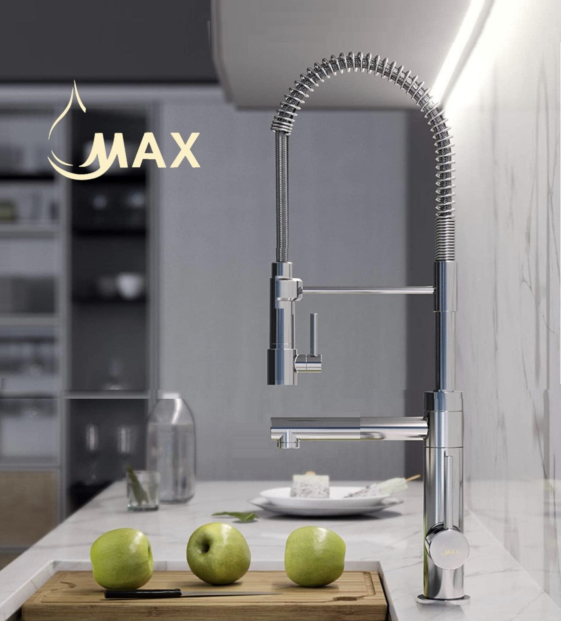 Pre-Rinse Kitchen Faucet Spring Spout 24" With Pot Filler, Pull-Down Two Function Chef Style Chrome Finish