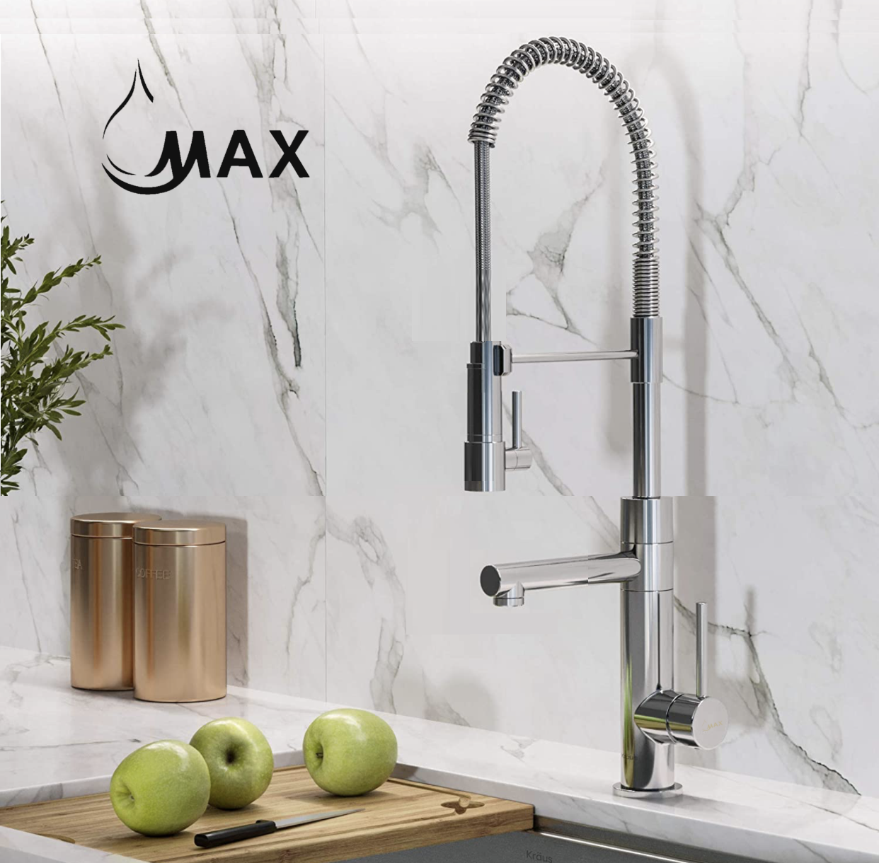 Pre-Rinse Kitchen Faucet Spring Spout 24" With Pot Filler, Pull-Down Two Function Chef Style Chrome Finish