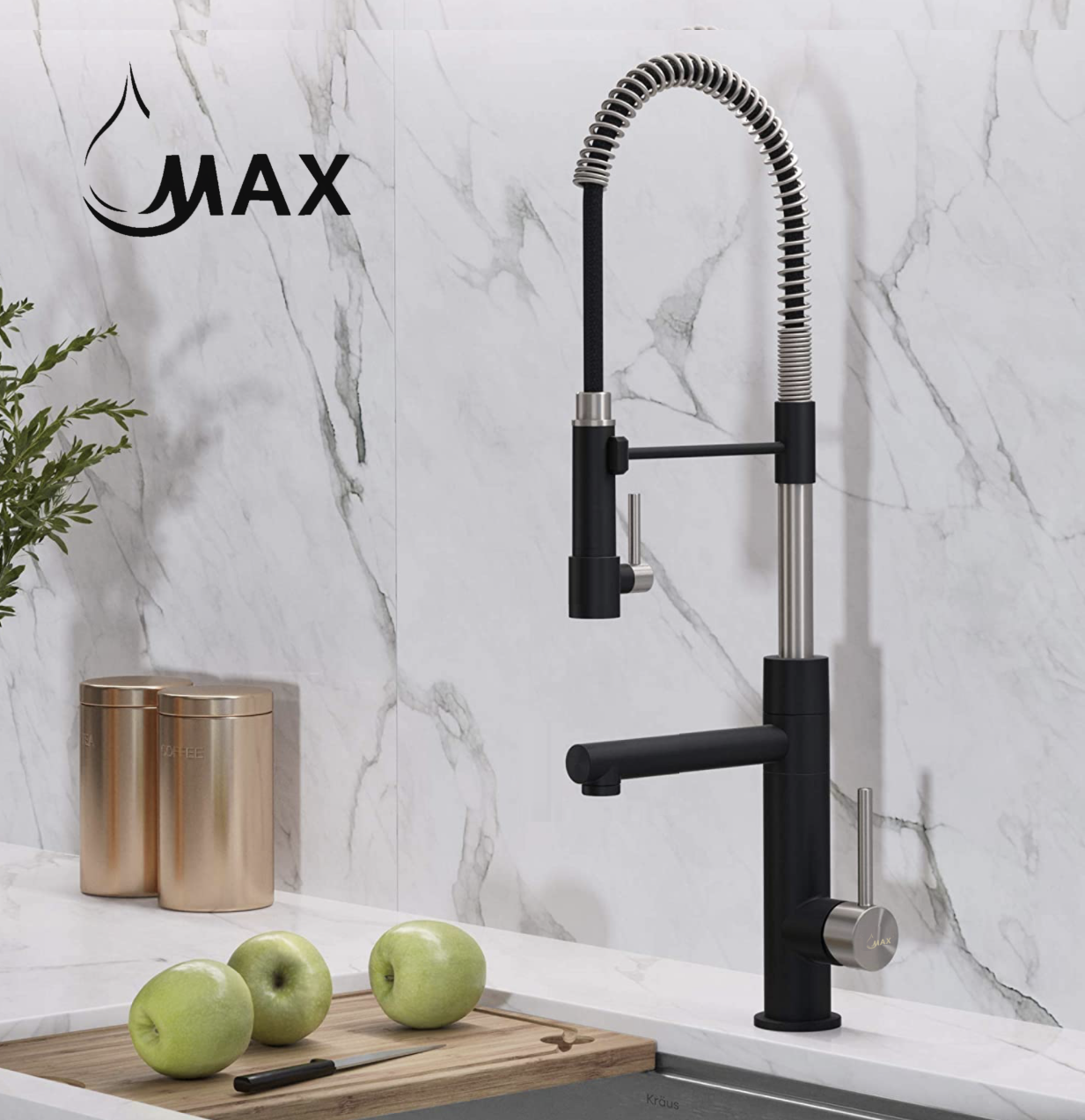 Kitchen Faucet Pull-Down Chef Style Pre-Rinse Spring Spout and Pot Filler Two Function Matte Black/Brushed Nickel