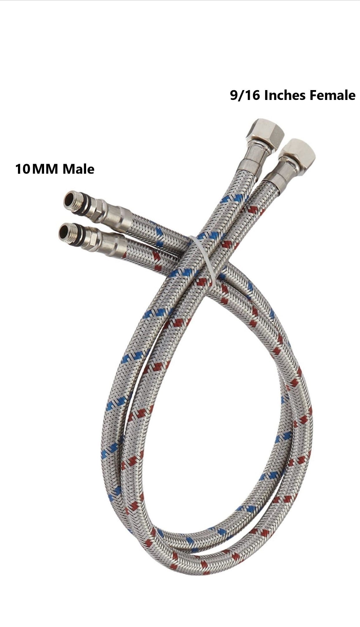 Faucet Connector Braided Stainless Steel Water Supply Hoses 23" Length 10MM Male 9/16 Inches Female