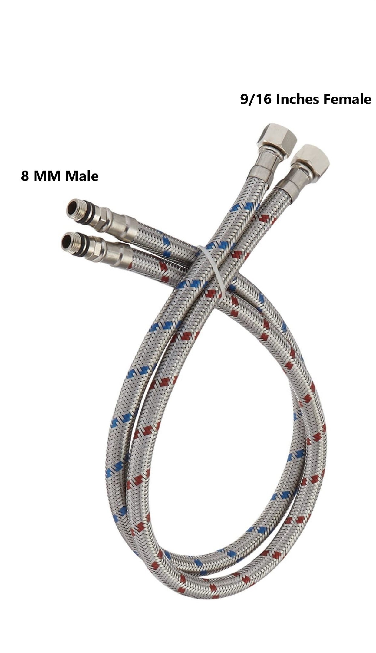 Faucet Connector Braided Stainless Steel Water Supply Hoses 23" Length, 8MM Male, 9/16 Inches Female