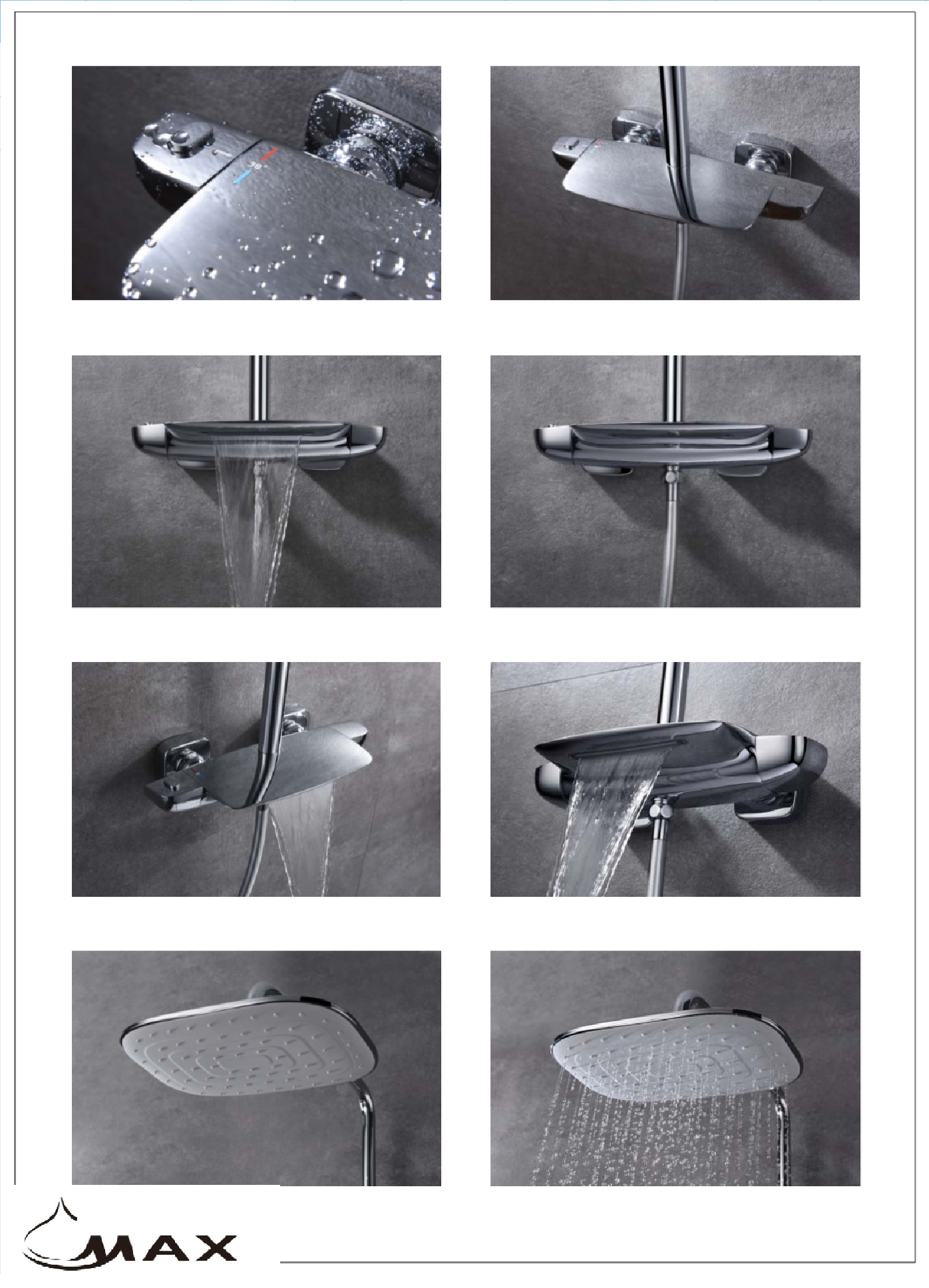 Thermostatic Shower System Waterfall Tub Rain Three Functions Chrome Finish