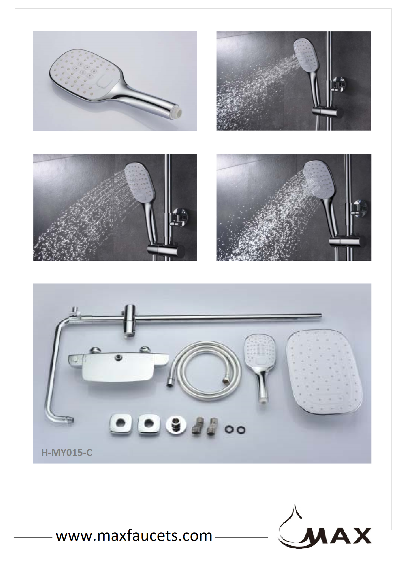 Thermostatic Shower System Waterfall Tub Rain Three Functions Chrome Finish