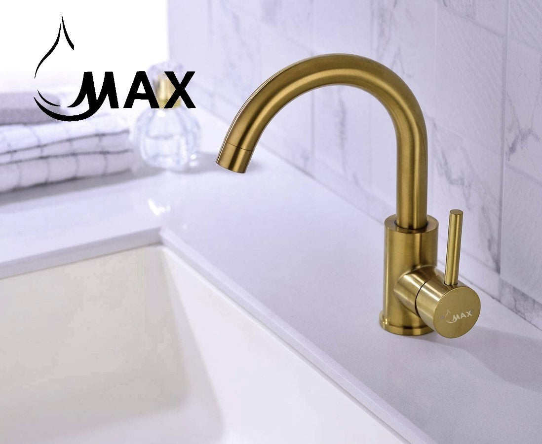 Bathroom Faucet Side Handle Swivel Spout Brushed Gold Finish