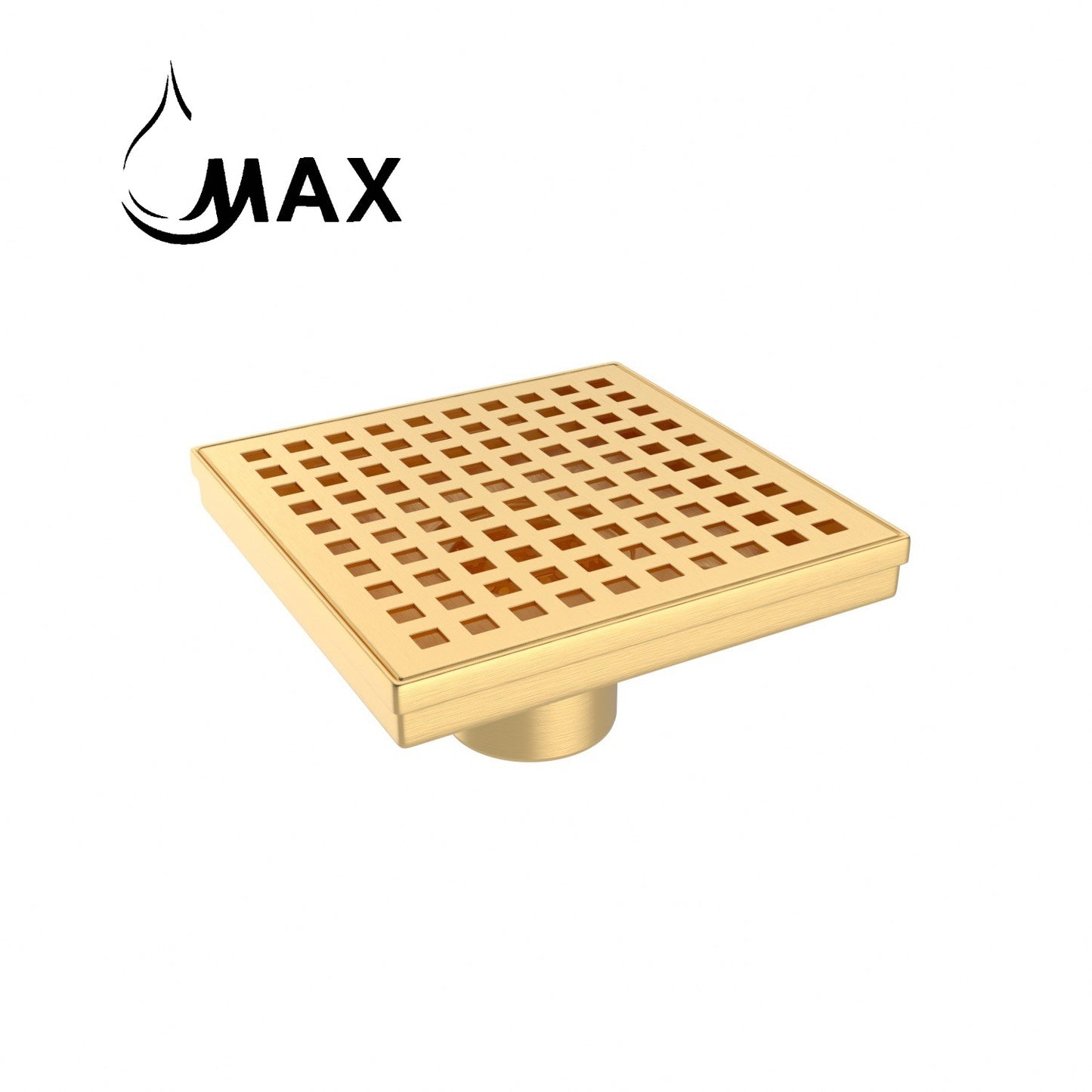 Square Shower Drain with Cover 6 Inches Brushed Gold
