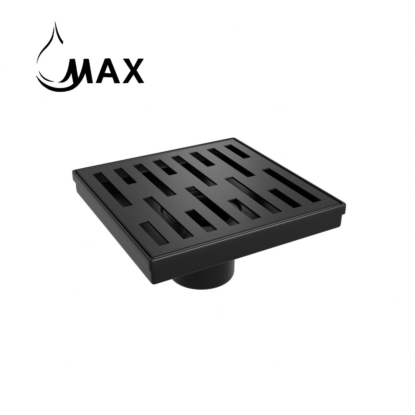 Square Shower Drain with Cover 6 Inches Matte Black