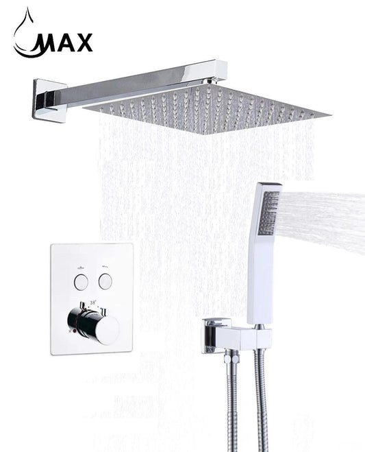 MAX Faucets | Thermostatic Shower System Set Two Functions With Push-buttons Pressure Balance Valve Chrome Finish