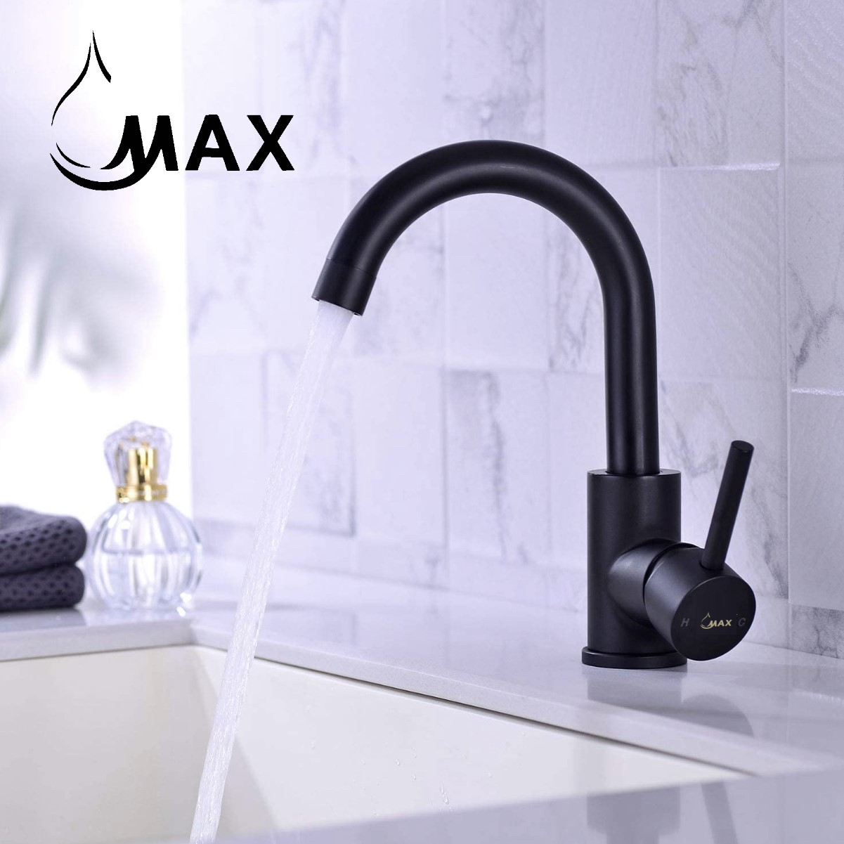 Bathroom Faucet With Pop-UP Drain Side Handle Matte Black Finish