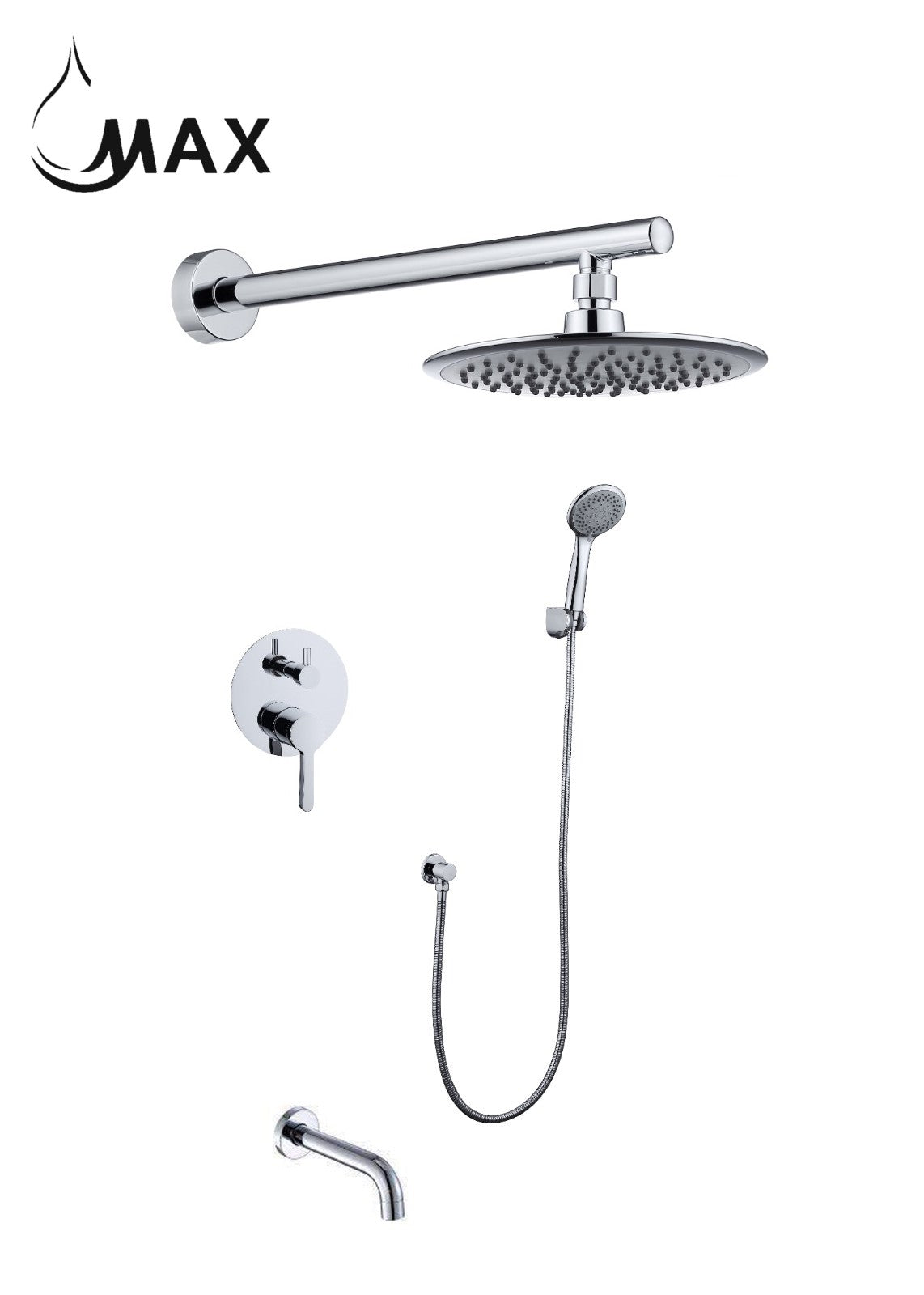 Round Shower System Tub Three Functions With Valve Chrome Finish