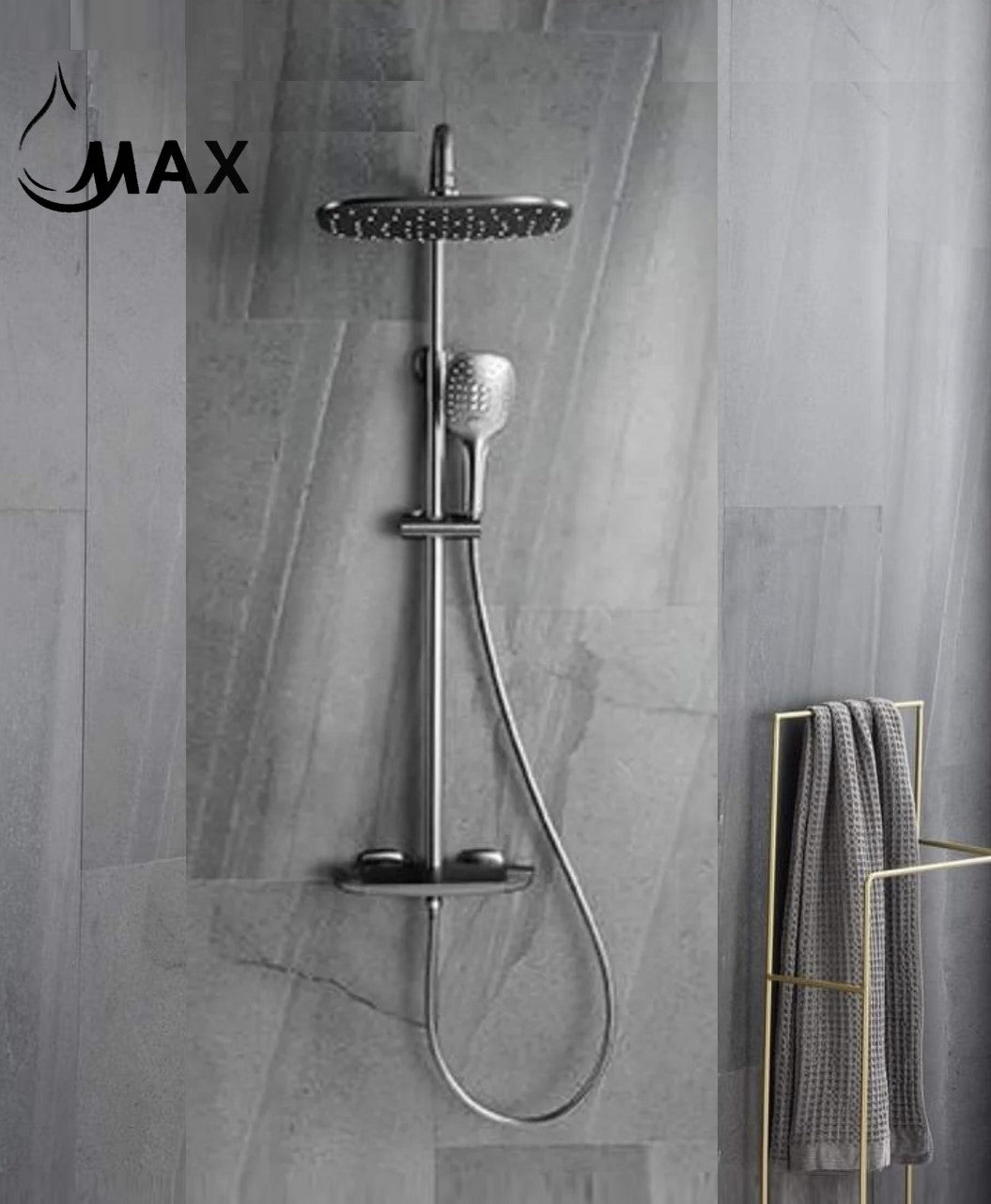 Thermostatic Shower System Waterfall Tub Rain Three Functions Gun Black Finish