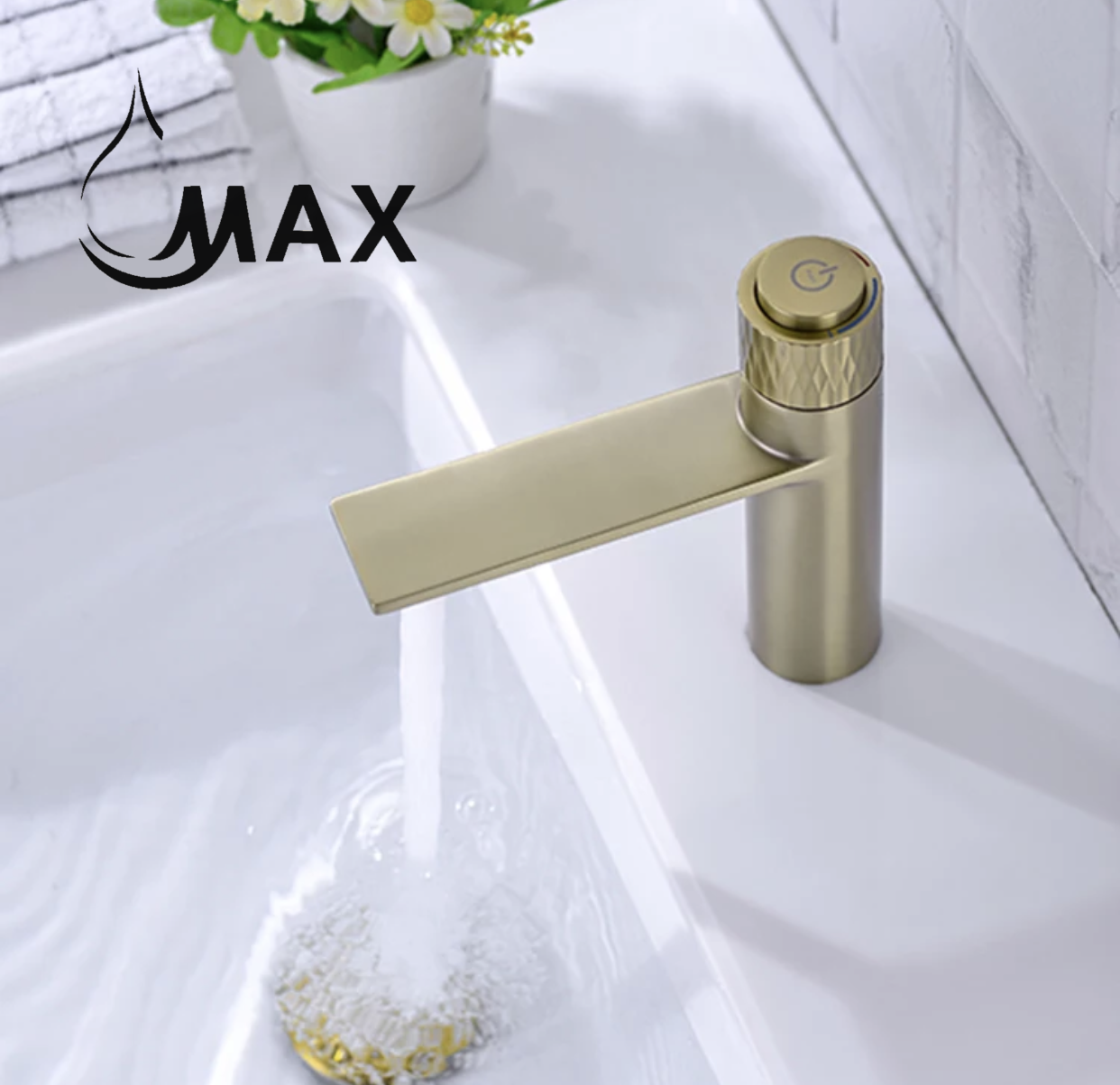 Punch Knob Bathroom Faucet Brushed Gold Finish