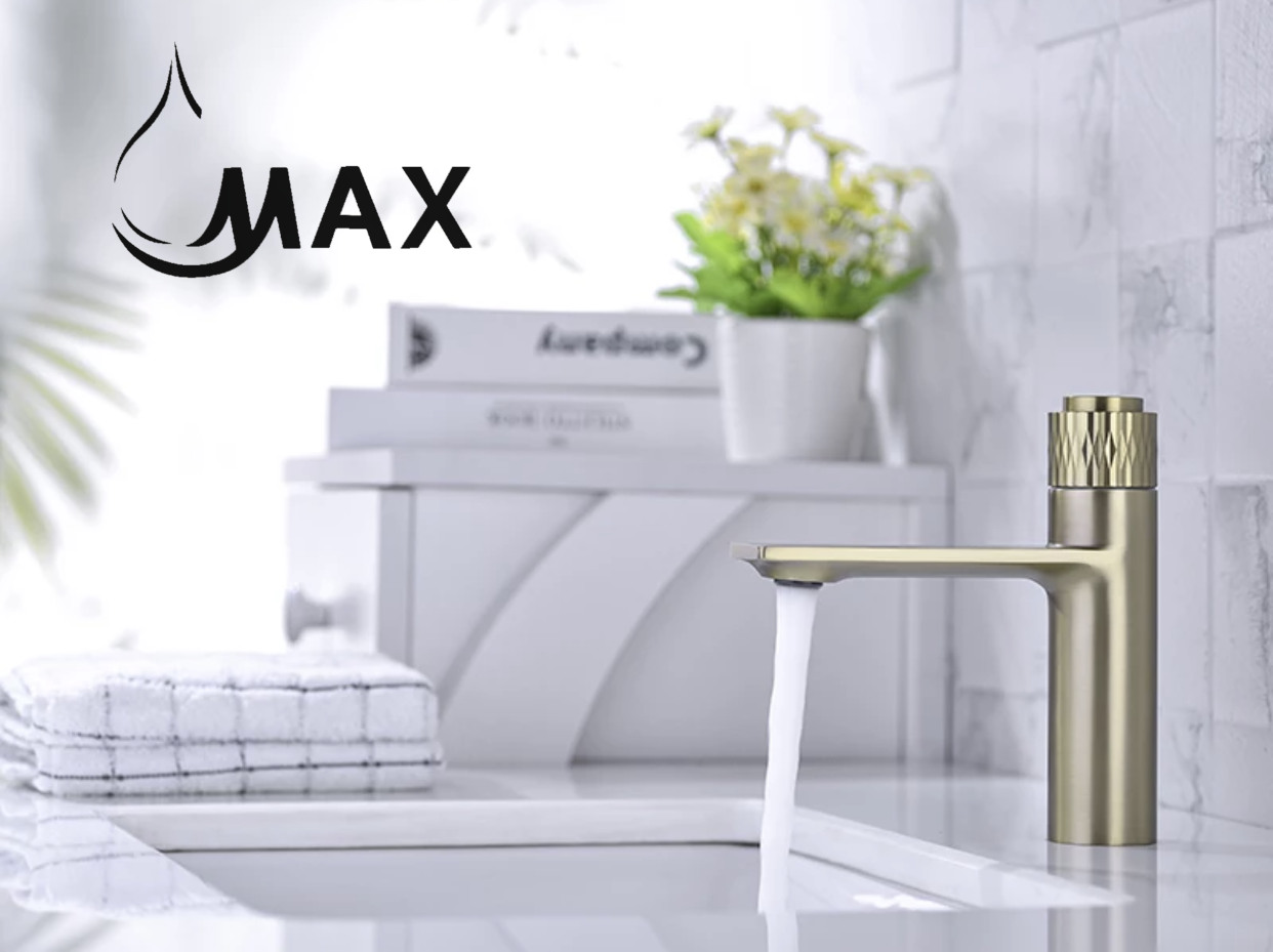 Punch Knob Bathroom Faucet Brushed Gold Finish