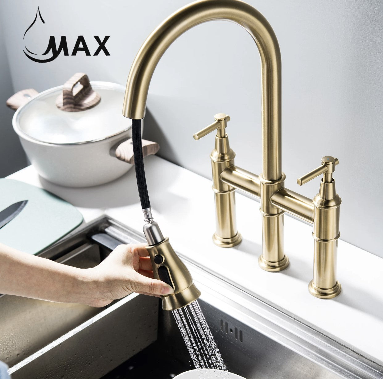 Two-Handle Kitchen Faucet Pull-Out Three Functions