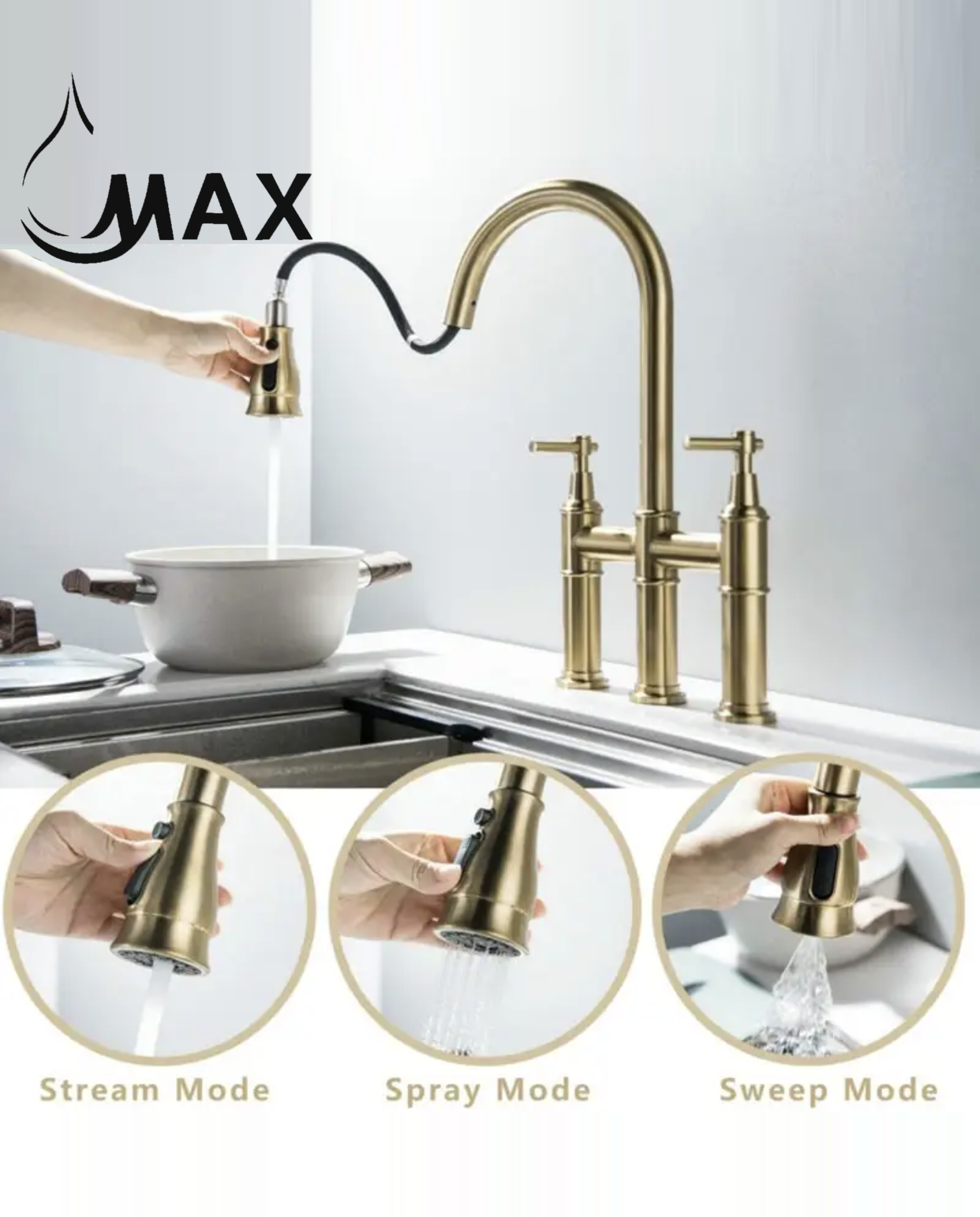 Two-Handle Kitchen Faucet Pull-Out Three Functions