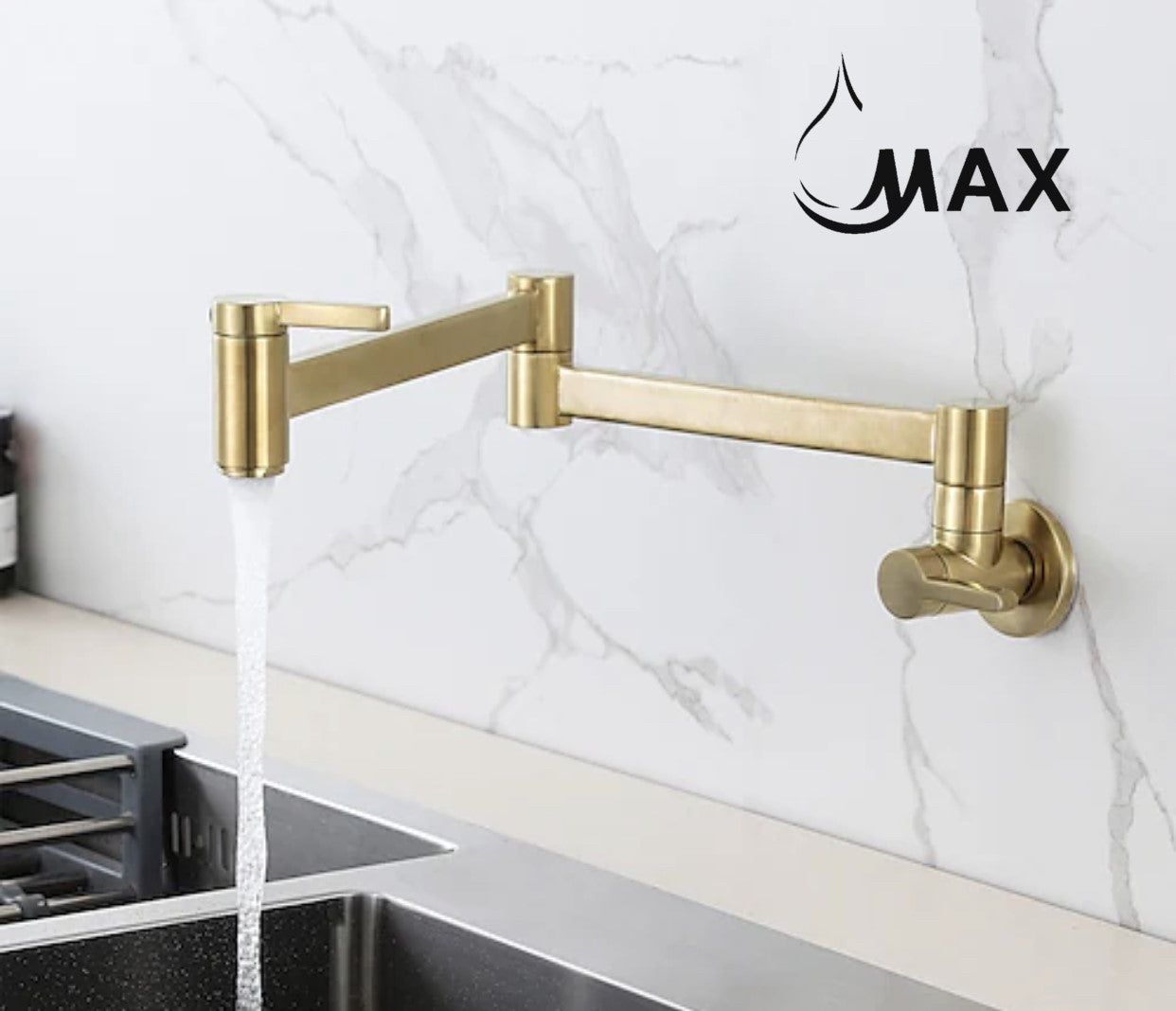 Pot Filler Faucet Double Handle Classic Wall Mounted 20" With Accessories Brushed Gold Finish