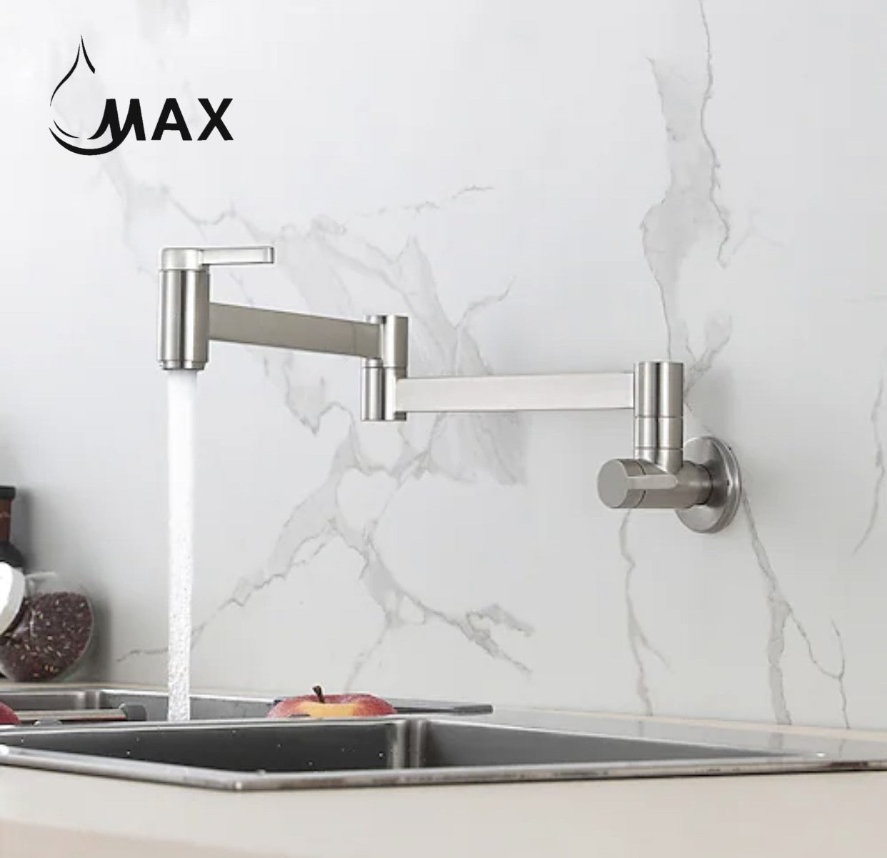 Pot Filler Faucet Double Handle Classic Wall Mounted 20" With Accessories Brushed Nickel Finish