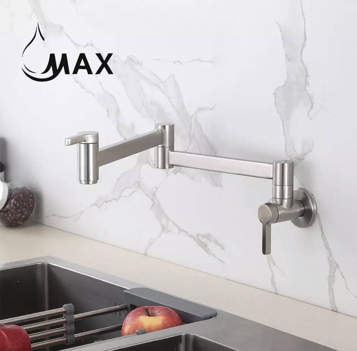 Pot Filler Faucet Double Handle Classic Wall Mounted 20" With Accessories Brushed Nickel Finish