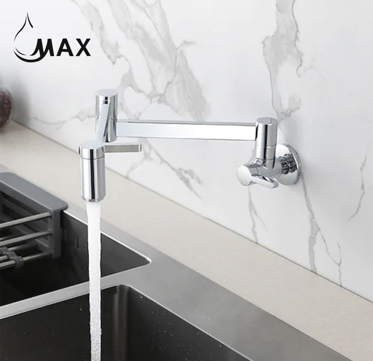 Pot Filler Faucet Double Handle Classic Wall Mounted 20" With Accessories Chrome Finish