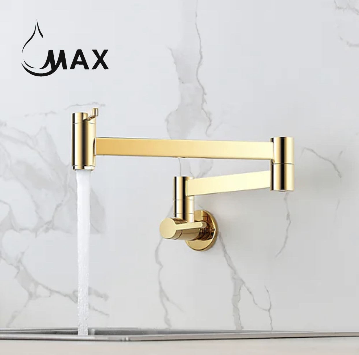 Pot Filler Faucet Double Handle Classic Wall Mounted 20" With Accessories Shiny Gold Finish