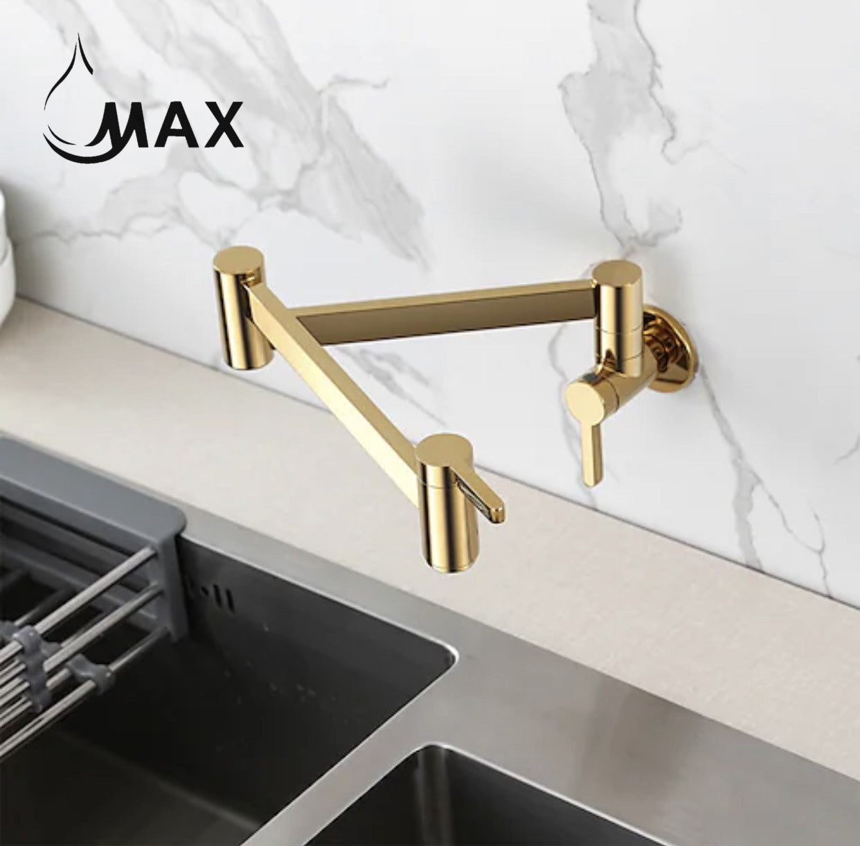 Pot Filler Faucet Double Handle Classic Wall Mounted 20" With Accessories Shiny Gold Finish