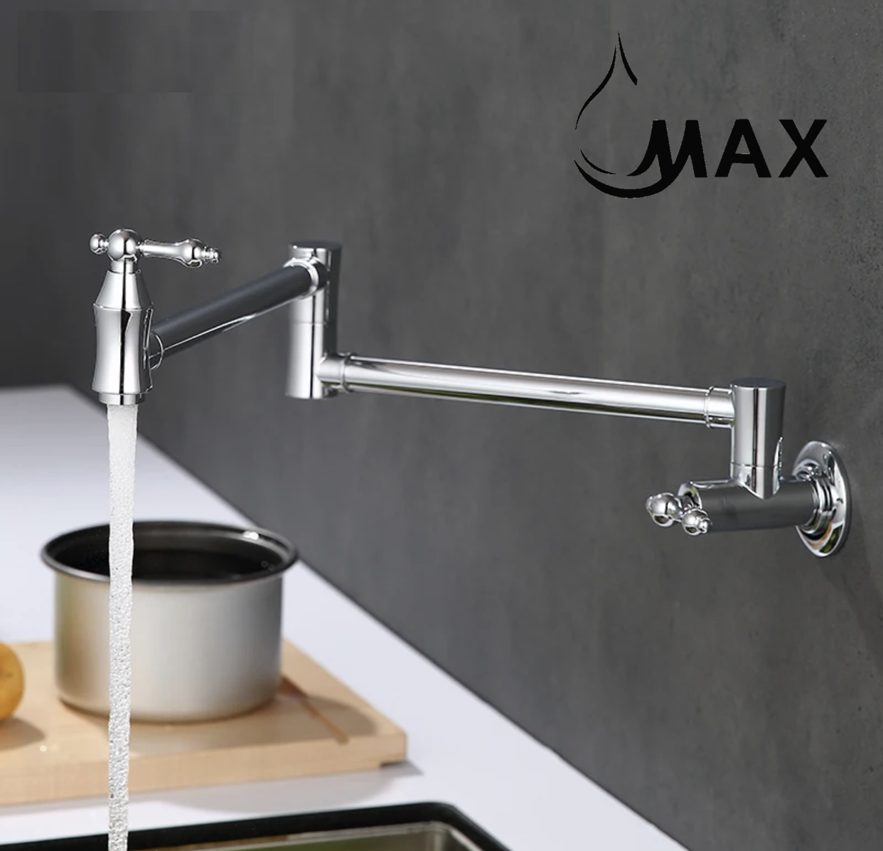 Pot Filler Faucet Double Handle Traditional Wall Mounted 27" With Accessories Chrome Finish