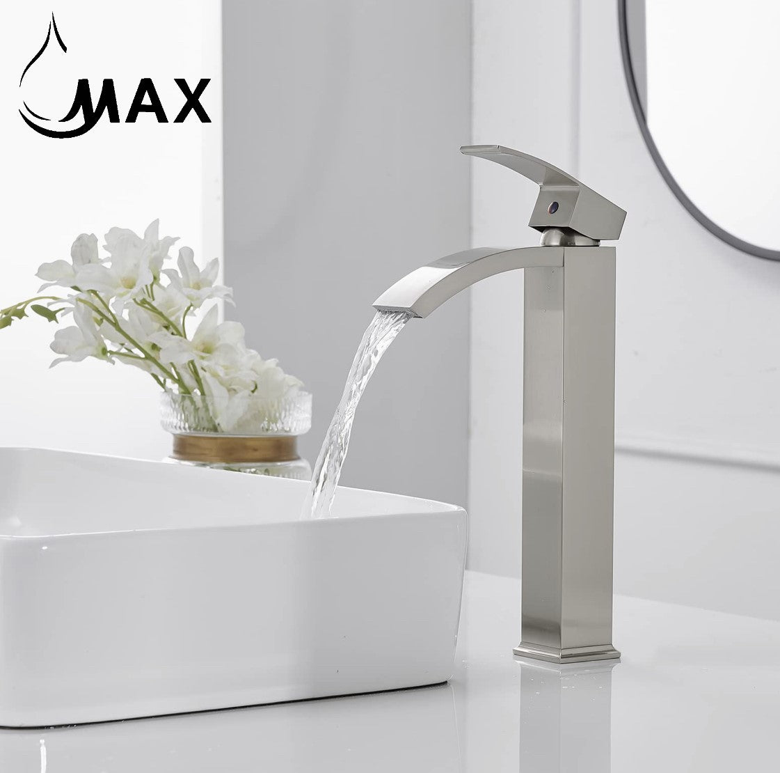 Waterfall Vessel Sink Bathroom Faucet 11" Brushed Nickel Finish