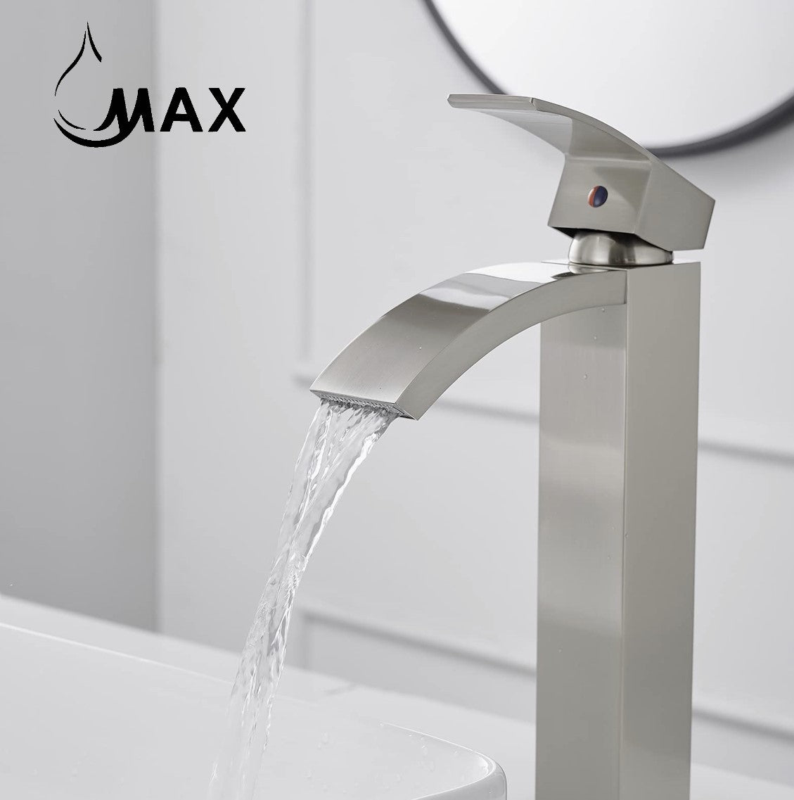 Waterfall Vessel Sink Bathroom Faucet 11" Brushed Nickel Finish