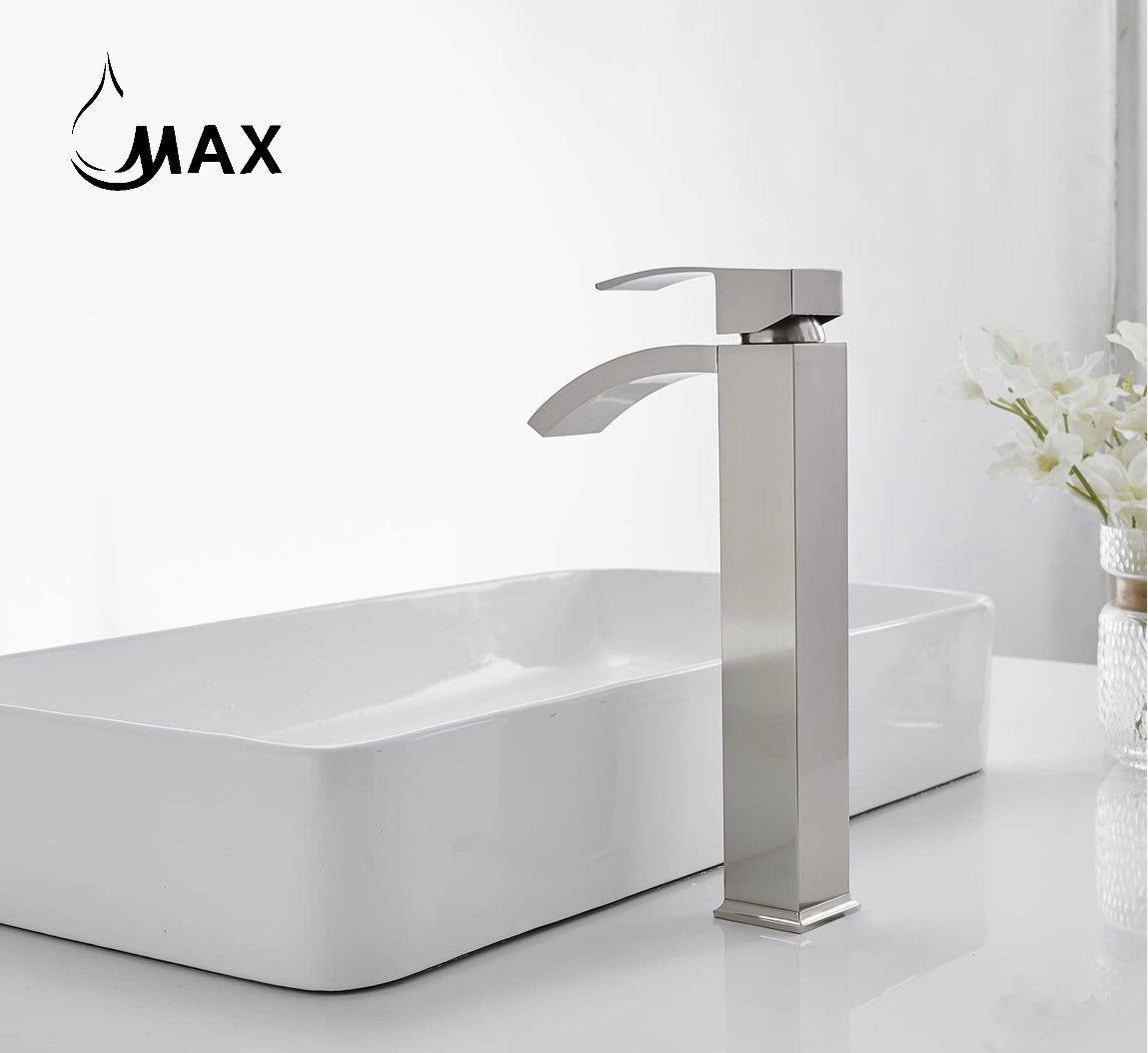 Waterfall Vessel Sink Bathroom Faucet 11" Brushed Nickel Finish