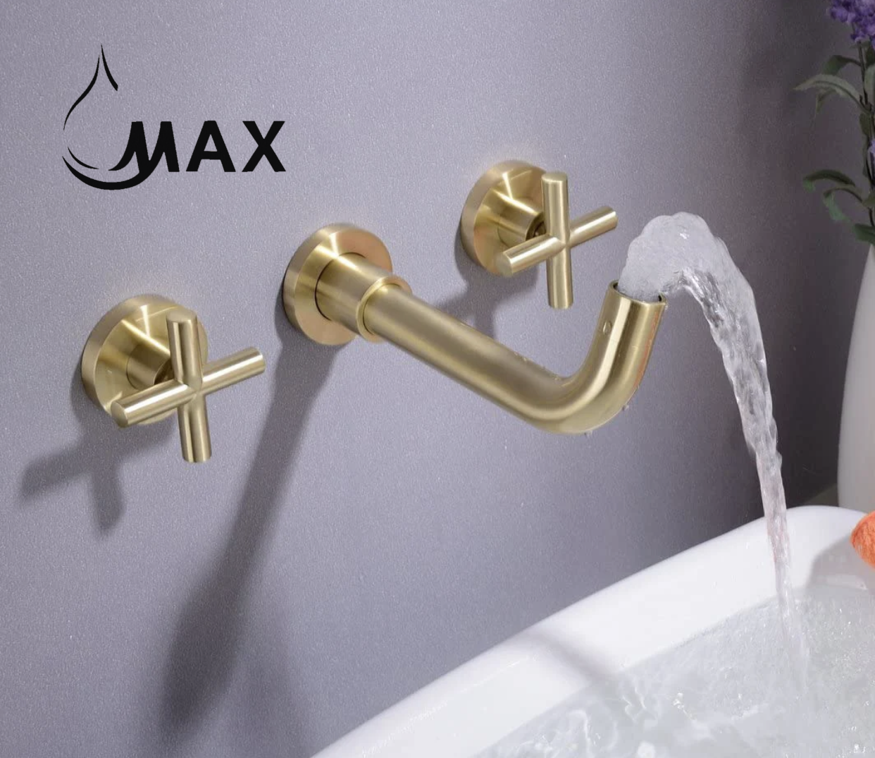 Wall Mounted Bathroom Faucet Double Handle With Rough-in Valve Brushed Gold Finish