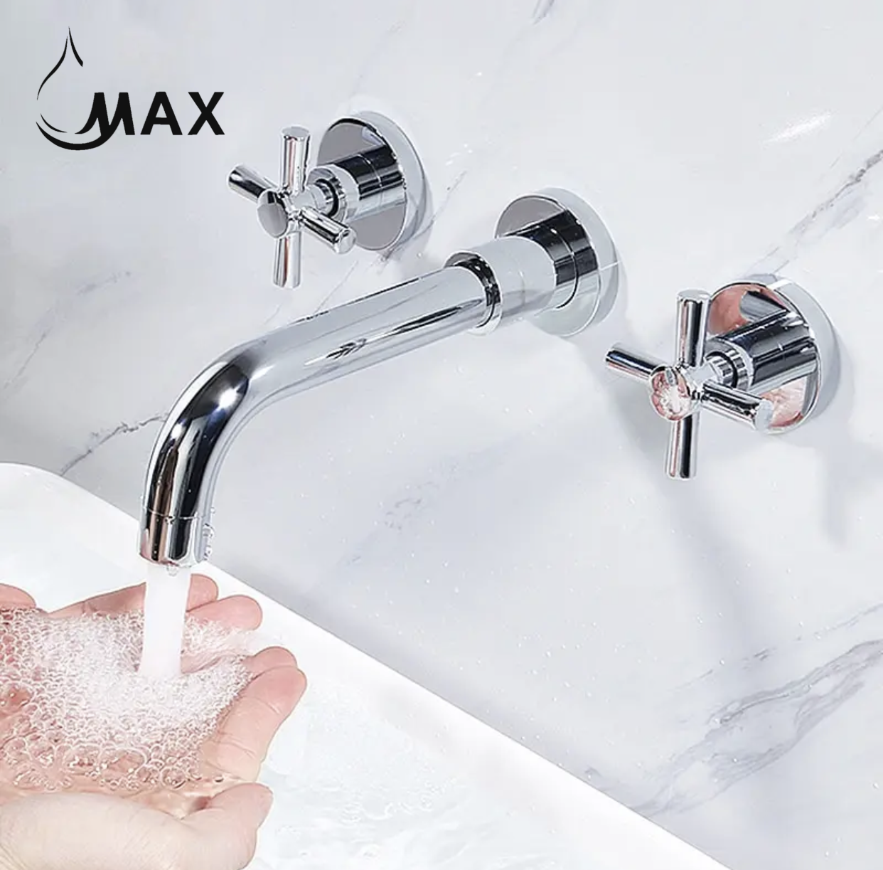 Wall Mounted Bathroom Faucet Double Handle With Rough-in Valve Chrome Finish