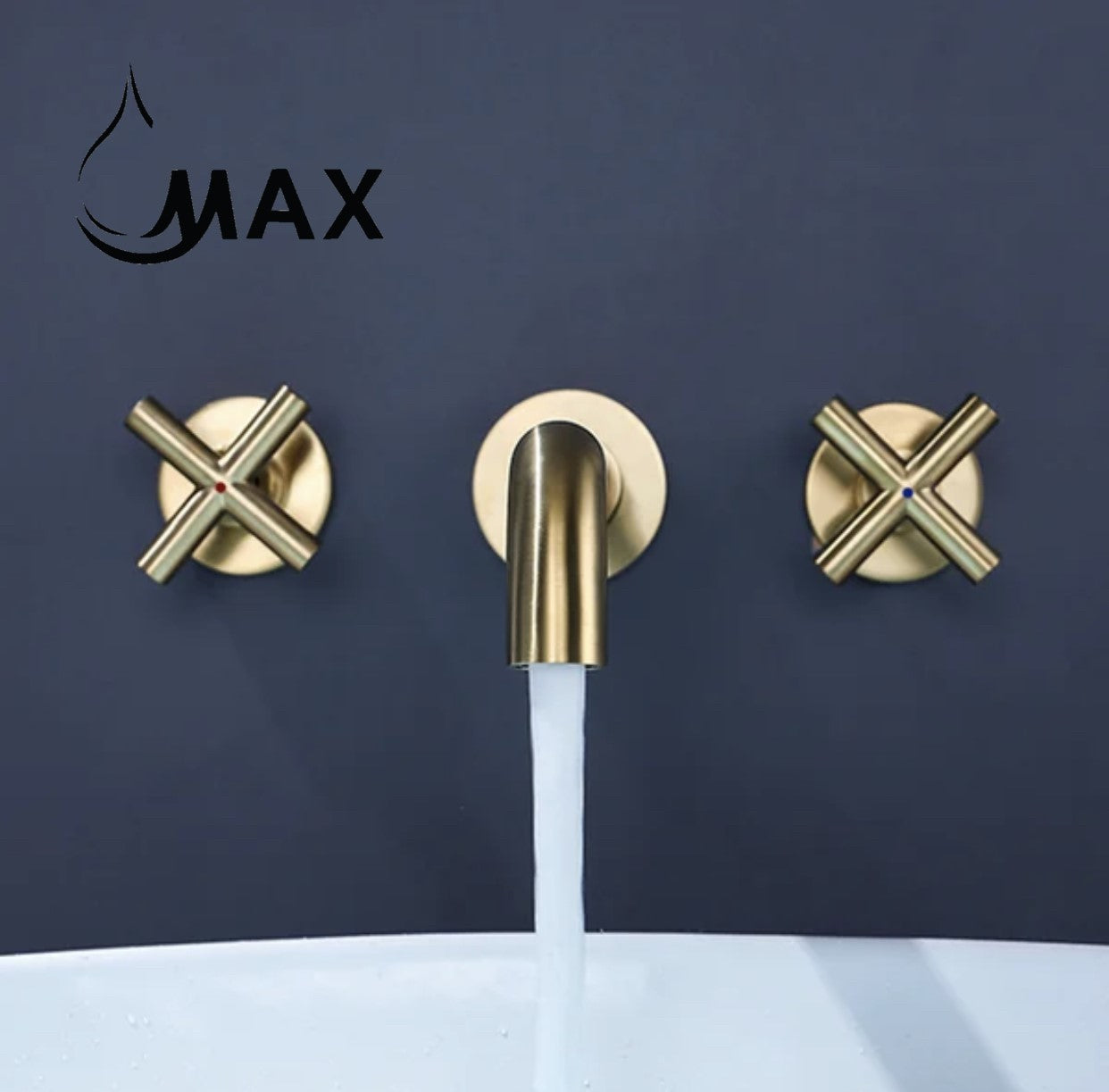 Wall Mounted Bathroom Faucet Double Handle With Rough-in Valve Brushed Gold Finish