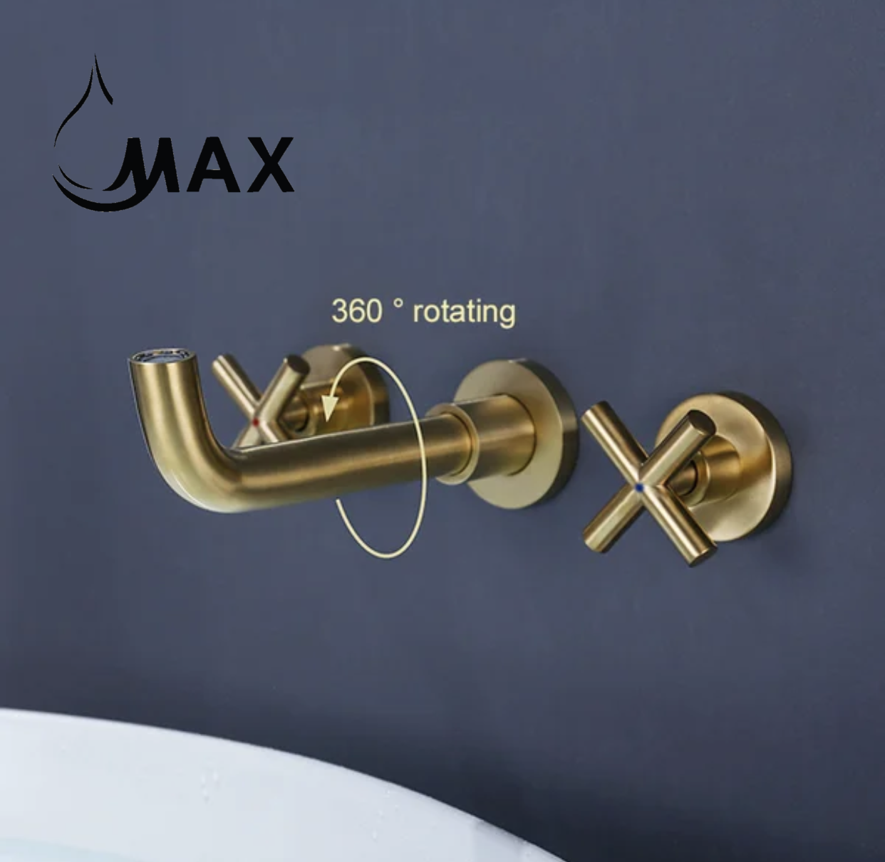 Wall Mounted Bathroom Faucet Double Handle With Rough-in Valve Brushed Gold Finish