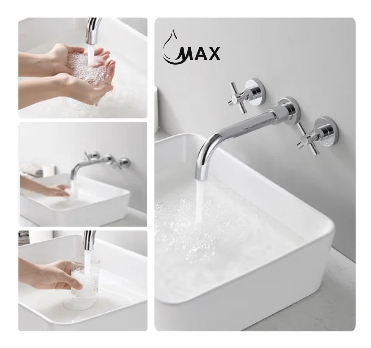 Wall Mounted Bathroom Faucet Double Handle With Rough-in Valve Chrome Finish