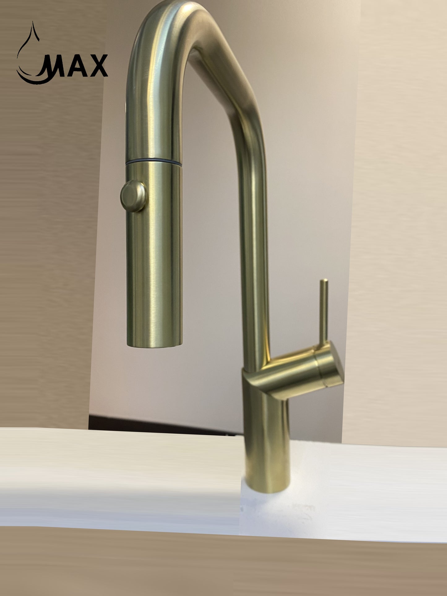 Kitchen Faucet Gooseneck New-Arc Elegant Design Pull-out 16" Brushed Gold