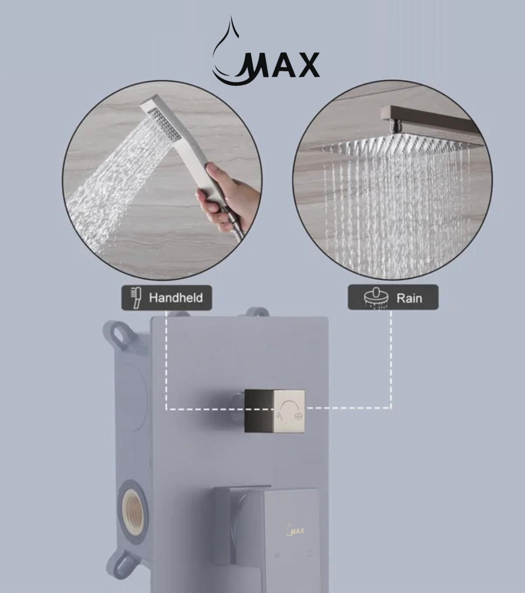 Square Wall Mounted Shower System Two Functions With Hand-Held Slide Bar Brushed Nickel