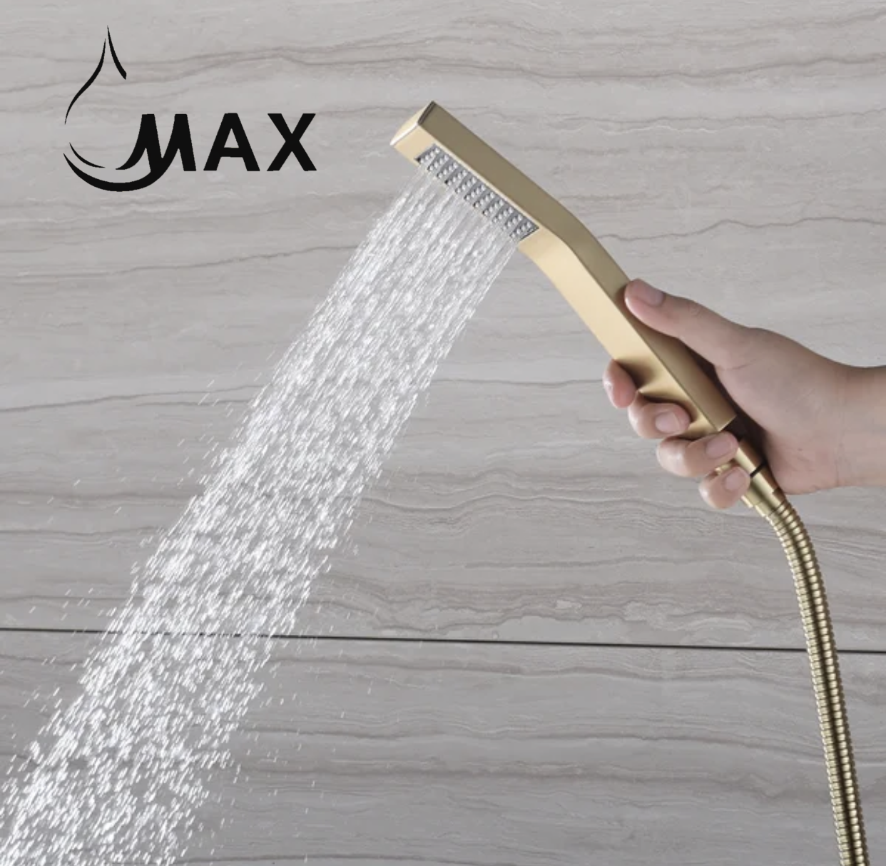 Square Single-Setting Slide Bar Hand Shower In Brushed Gold Finish
