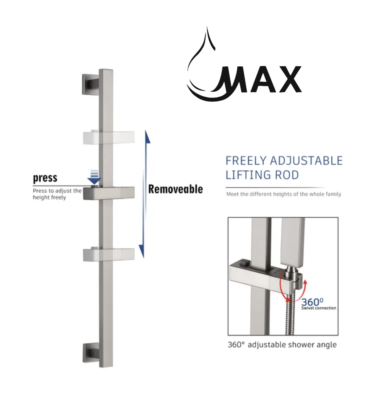 Square Single-Setting Slide Bar Hand Shower In Brushed Nickel Finish