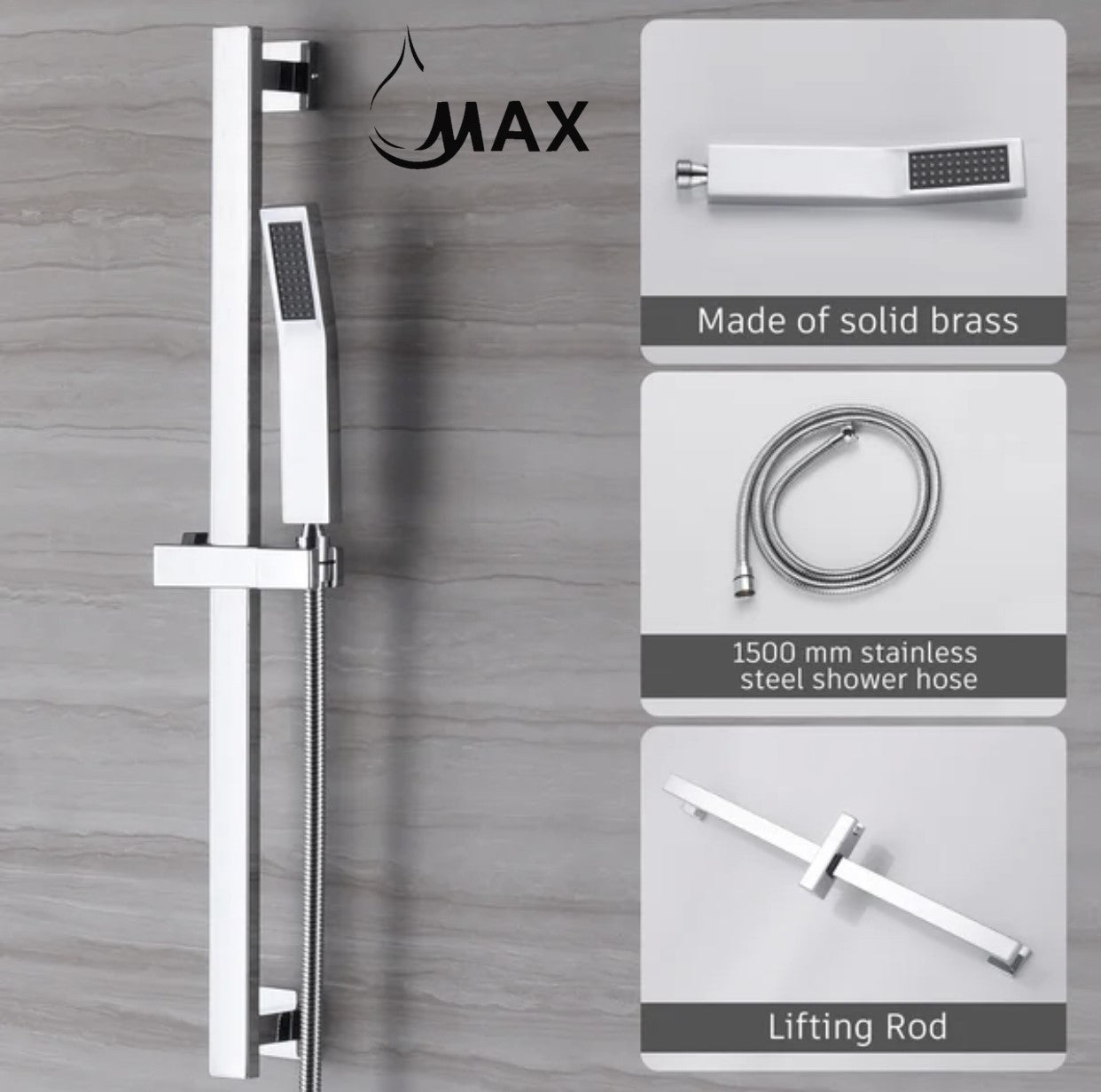 Square Single-Setting Slide Bar Hand Shower Chrome Finish